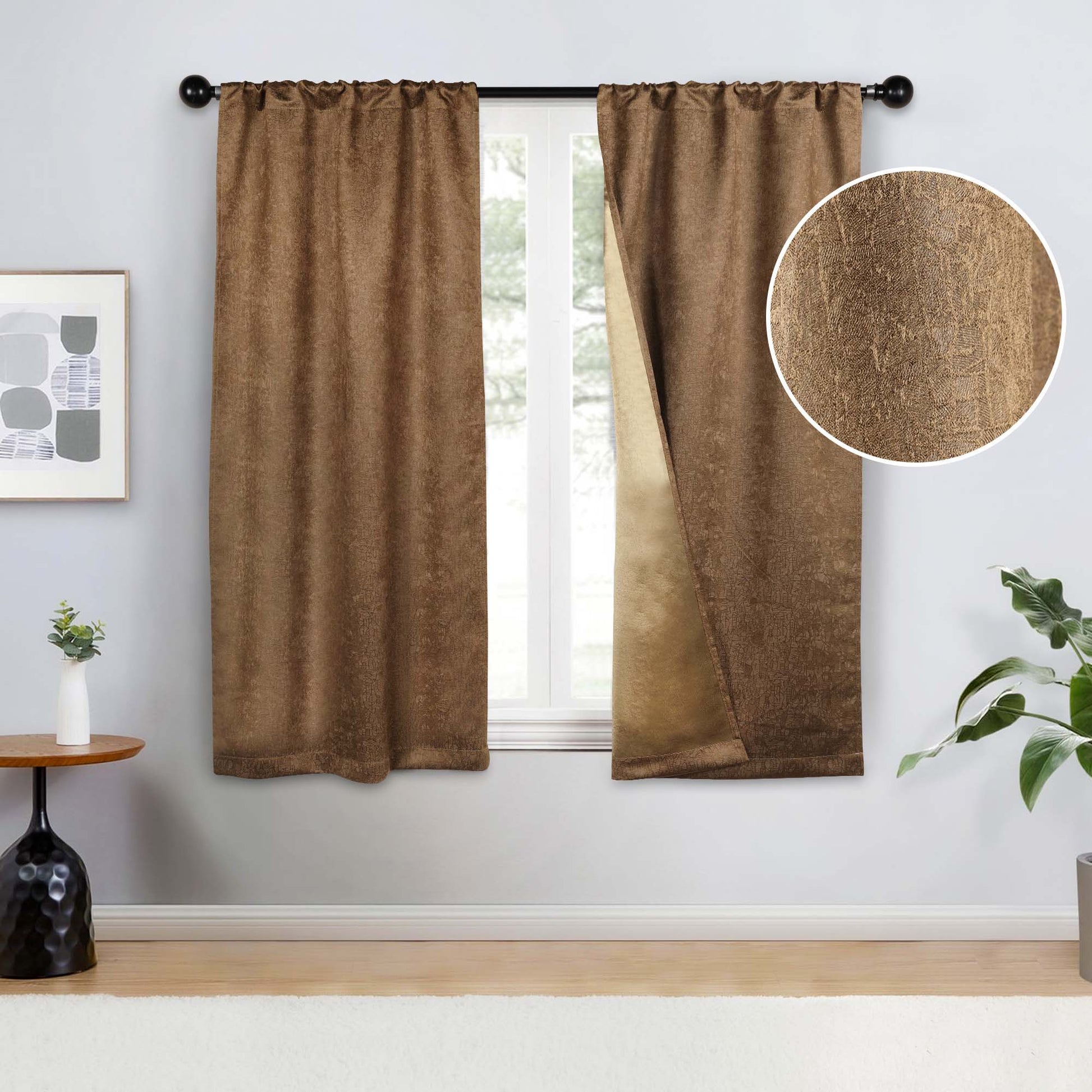 Blackout Senna Solid Textured Grommet Curtain Panels - Bronze Olive