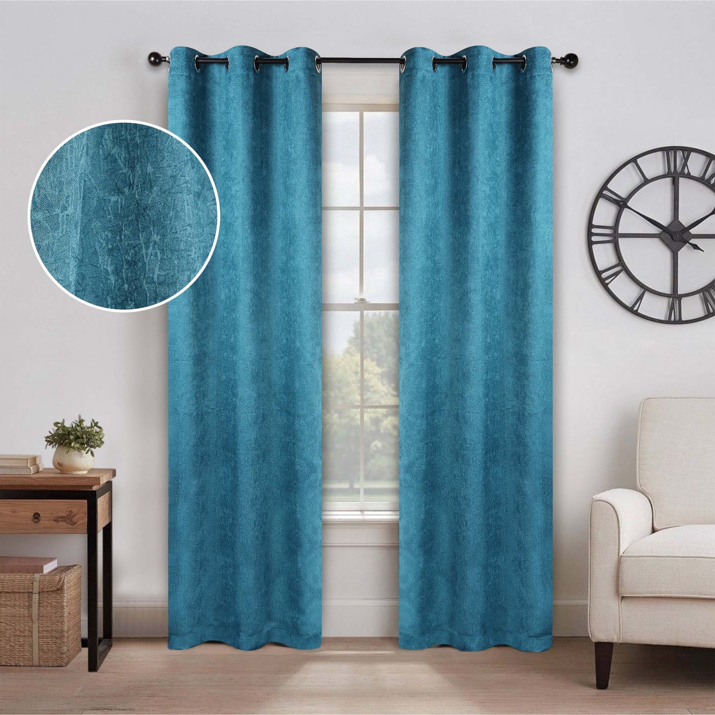 Blackout Senna Solid Textured Grommet Curtain Panels - Deep Sea