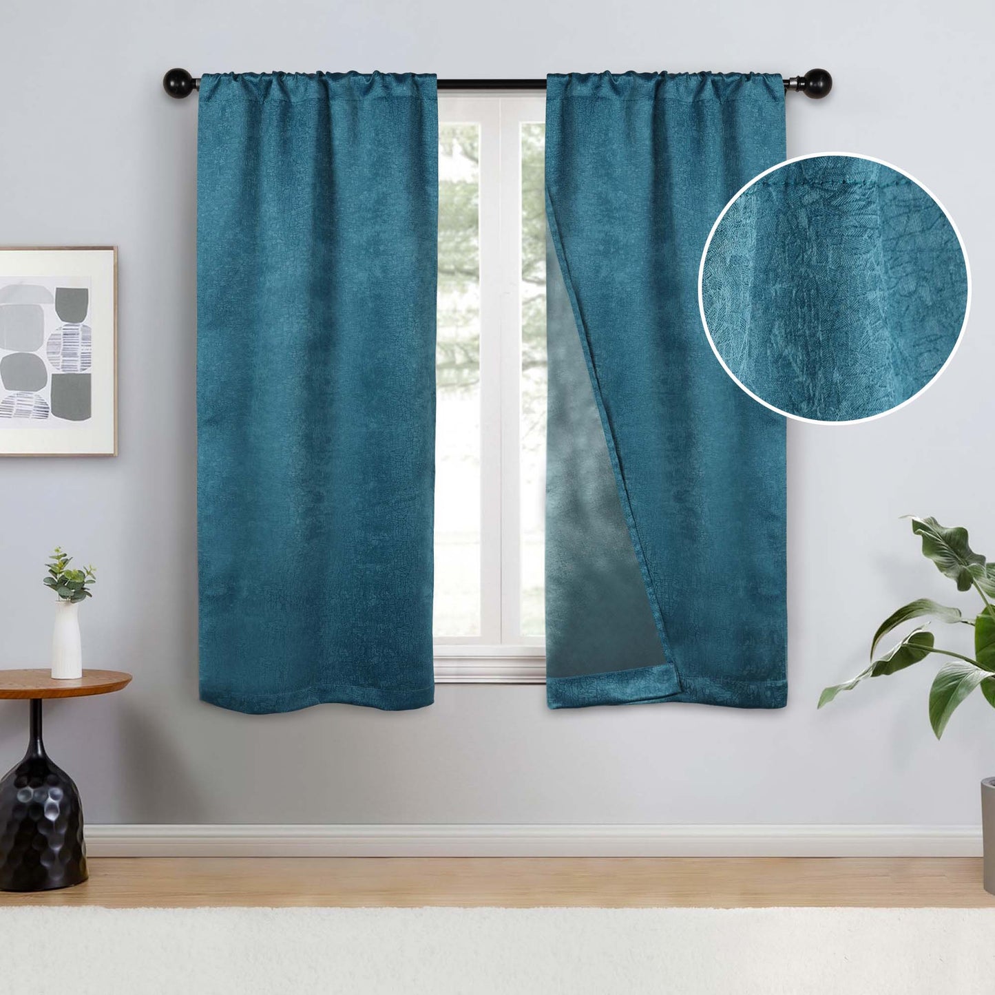 Blackout Senna Solid Textured Grommet Curtain Panels - Deep Sea