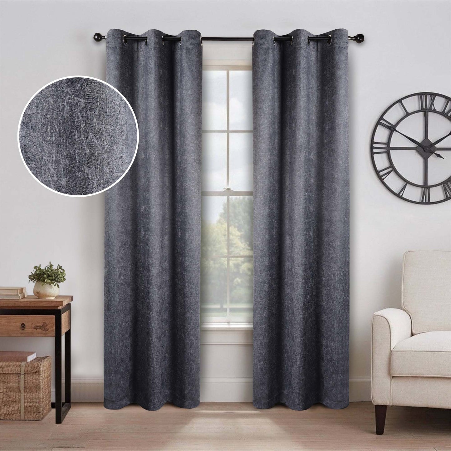Blackout Senna Solid Textured Grommet Curtain Panels - Midnight Blue