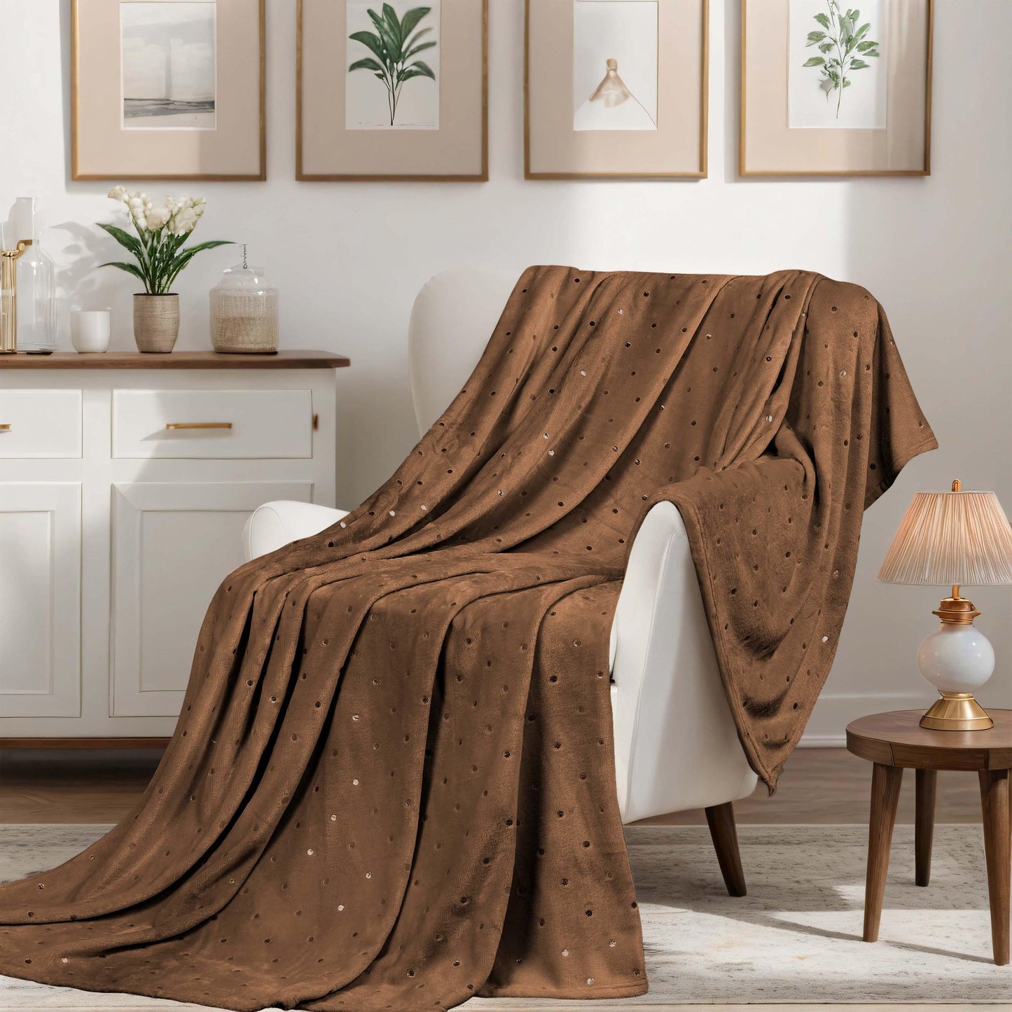 Fleece Plush Medium Weight Fluffy Soft Decorative Blanket Or Throw - Sepia