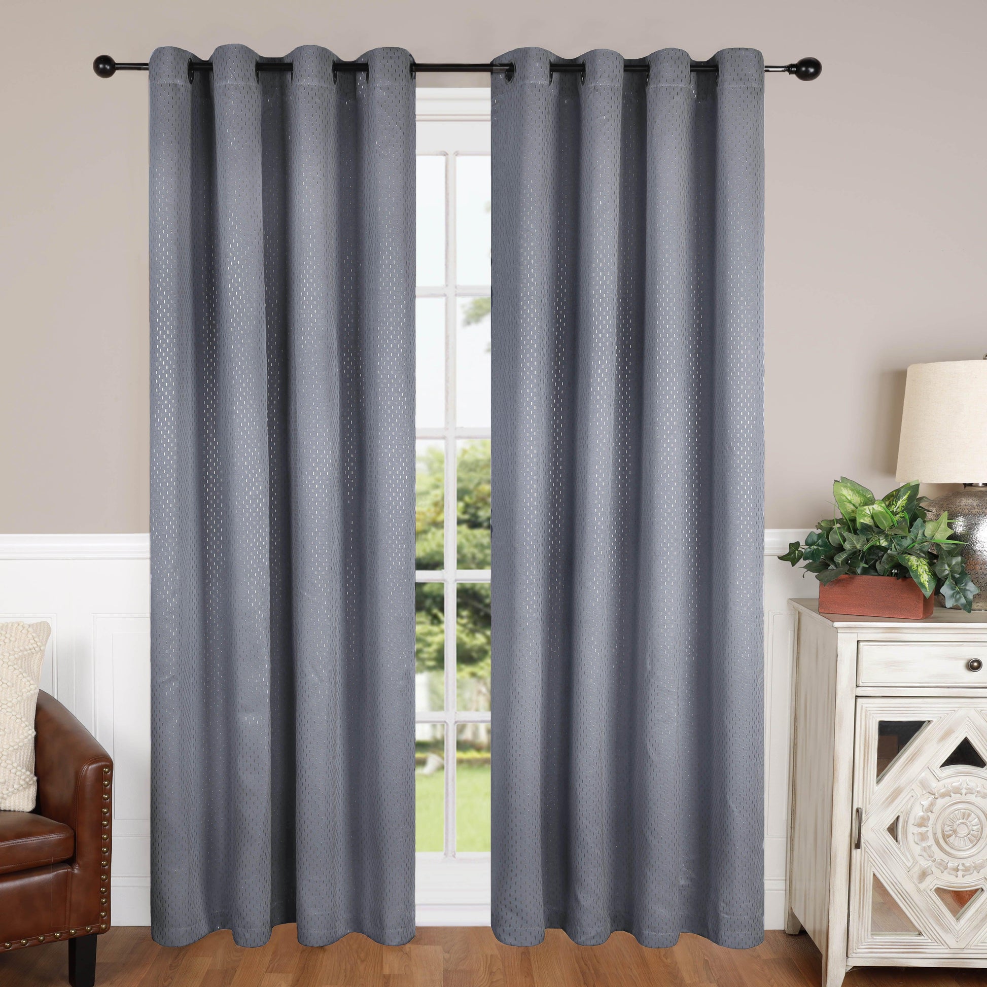 Blackout Solid Shimmer Grommet Curtain Panel Set 42" - Silver
