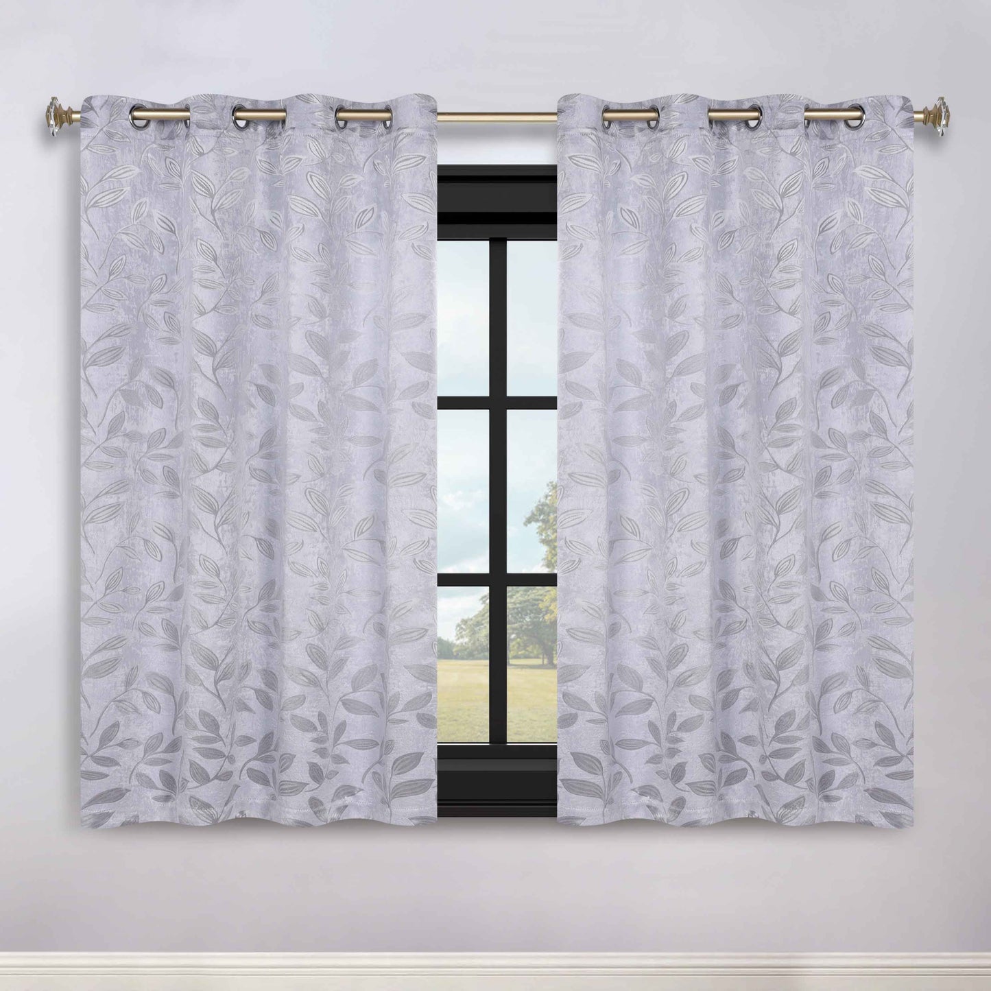 Leaves Room Darkening Grommet Blackout Curtain Panels, Set of 2 - Silver