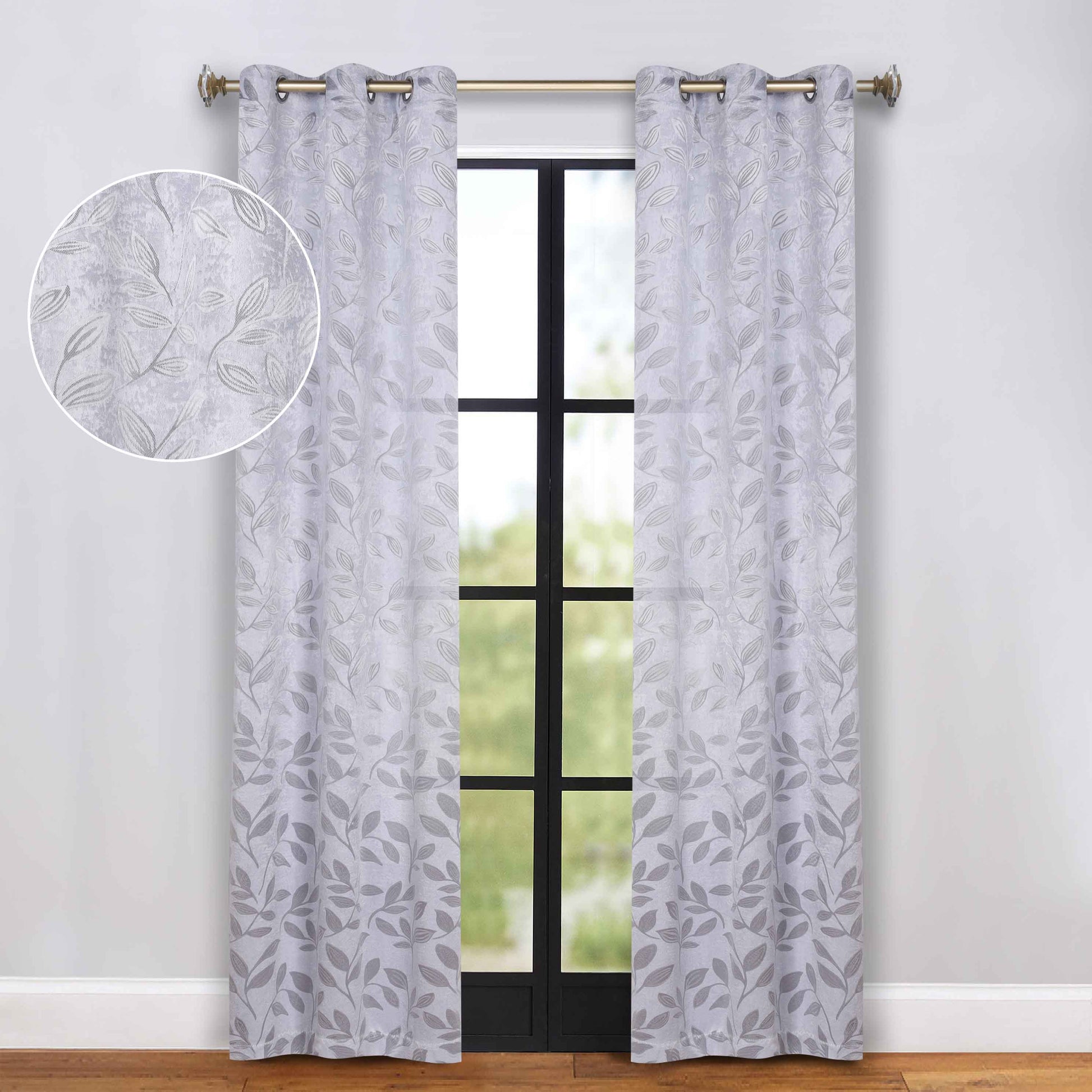 Leaves Room Darkening Grommet Blackout Curtain Panels, Set of 2 - Silver