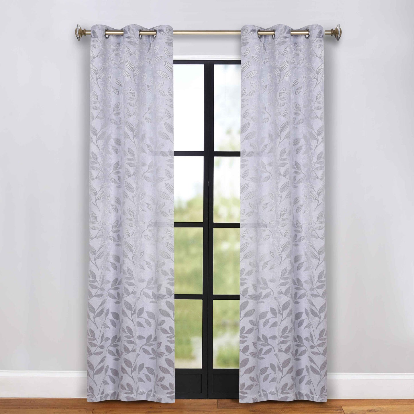 Leaves Room Darkening Grommet Blackout Curtain Panels, Set of 2 - Silver