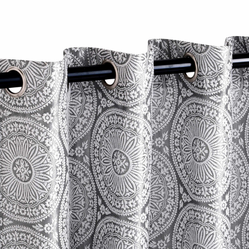 Eminence Jacquard Floral Medallion Grommet Curtain Panels (Set of 2) - Silver