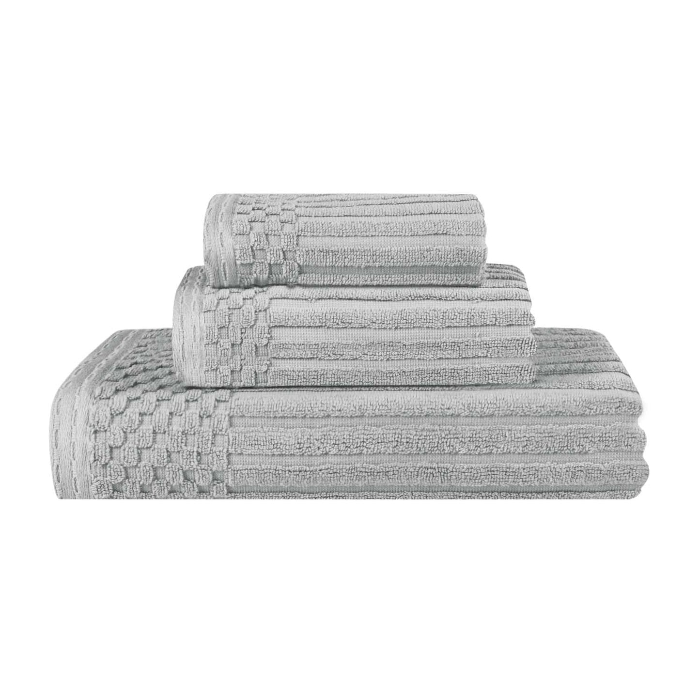 Soho Ribbed Cotton Absorbent 3 Piece Assorted Towel Set - Silver