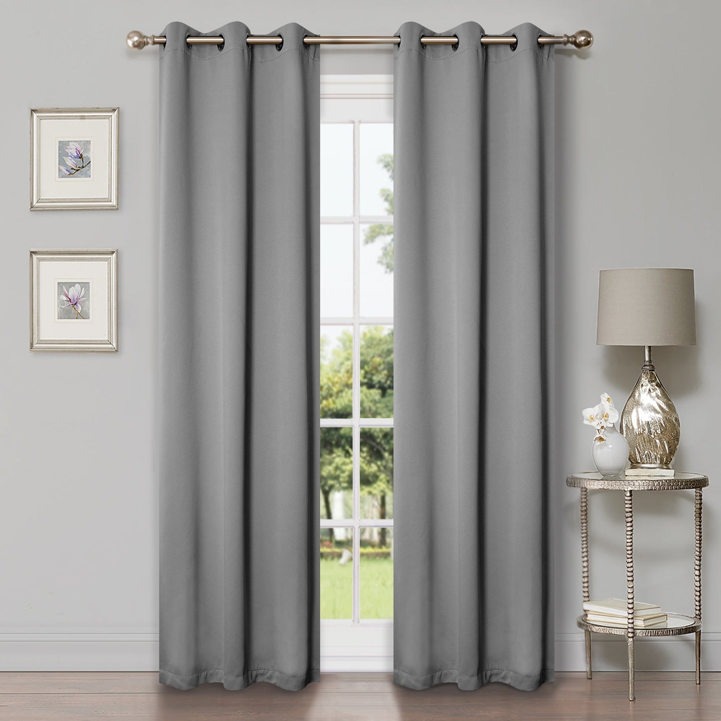 Solid Machine Washable Room Darkening Blackout Curtains, Set of 2 - Silver
