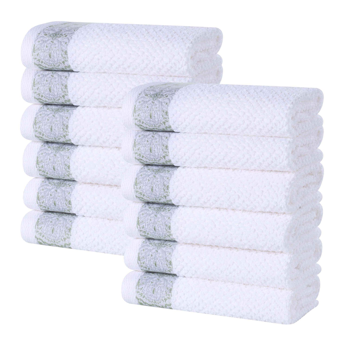 Medallion Cotton Jacquard Textured Face Towels/ Washcloths, Set of 12 - Silver