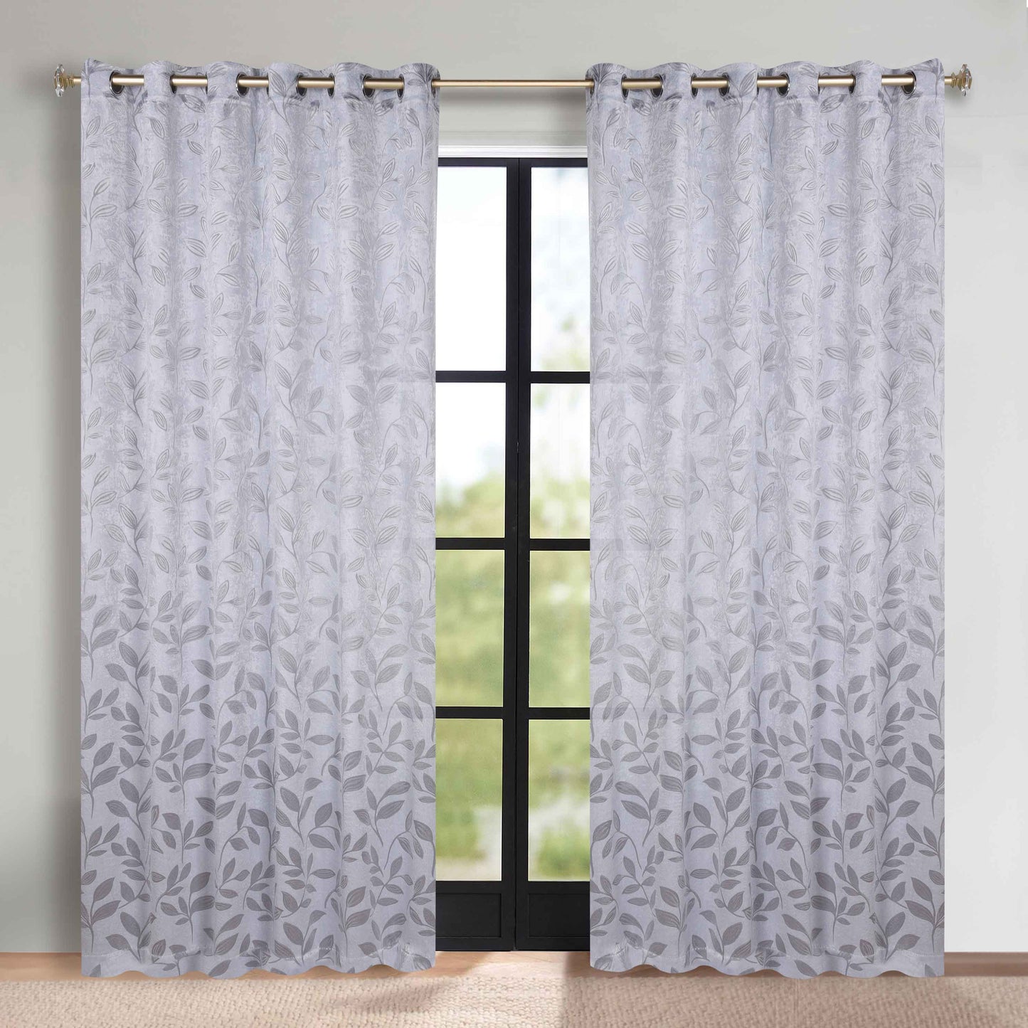Leaves Room Darkening Grommet Blackout Curtain Panels, Set of 2 - Silver