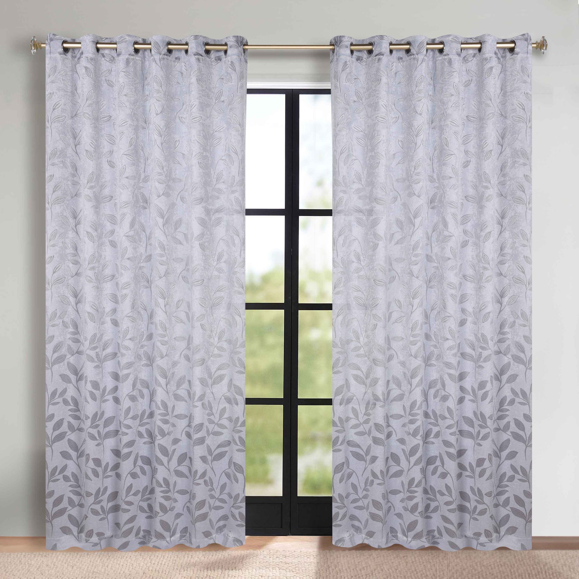 Leaves Room Darkening Grommet Blackout Curtain Panels, Set of 2 - Silver
