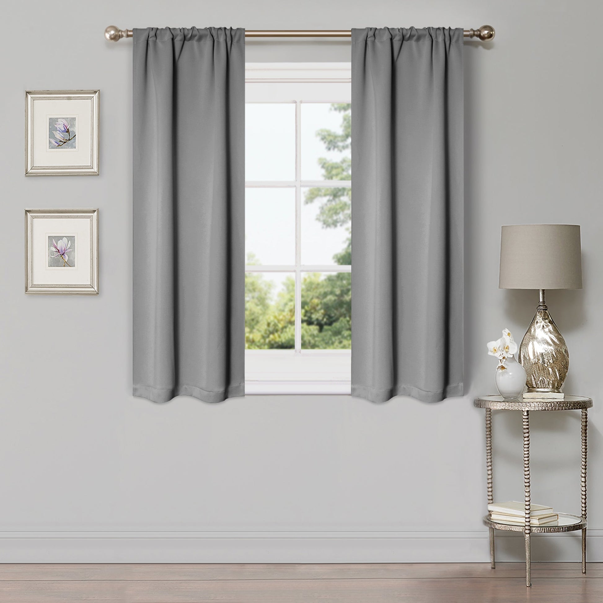 Solid Machine Washable Room Darkening Blackout Curtains, Set of 2 - Silver