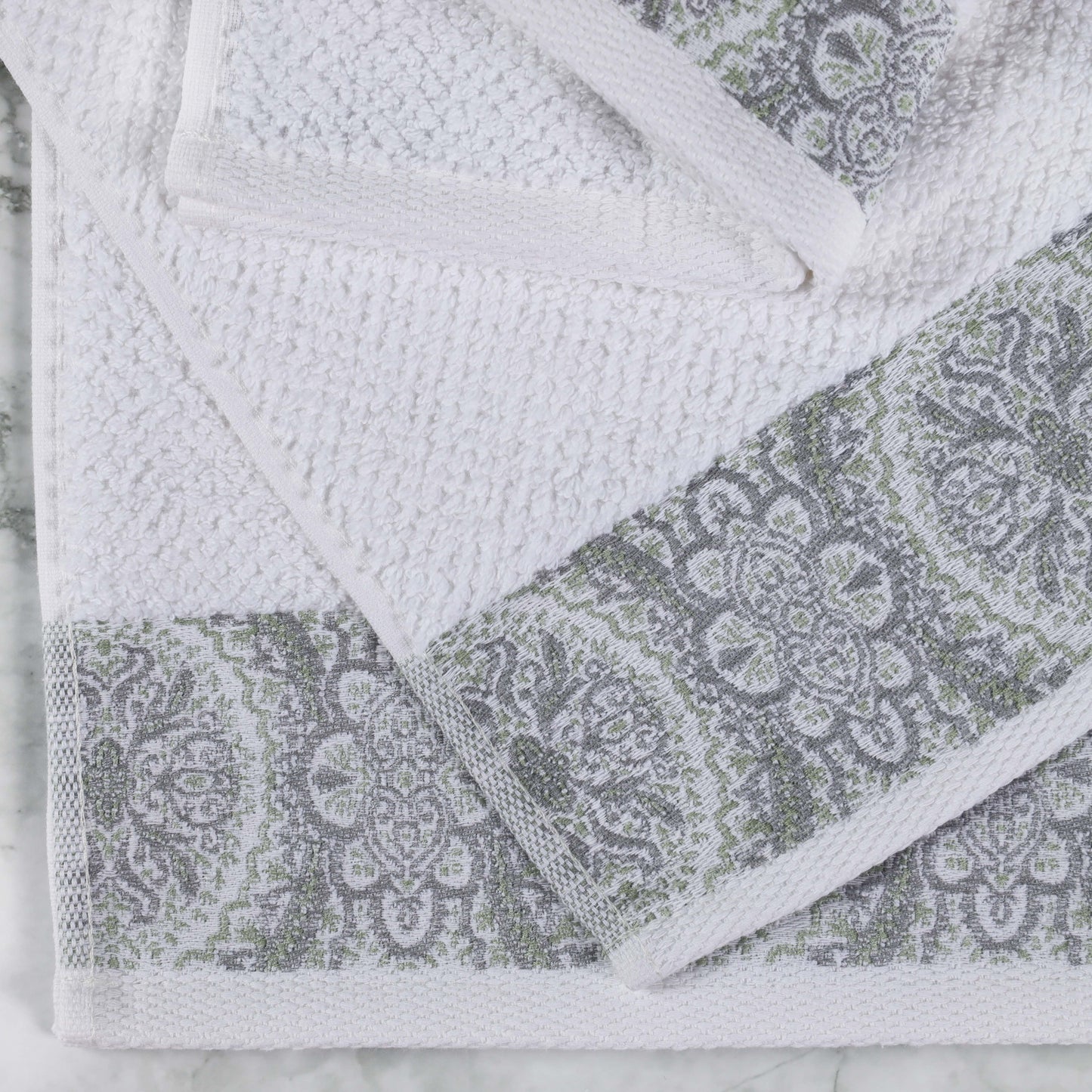 Medallion Cotton Jacquard Textured Soft Absorbent 3 Piece Towel Set - Silver