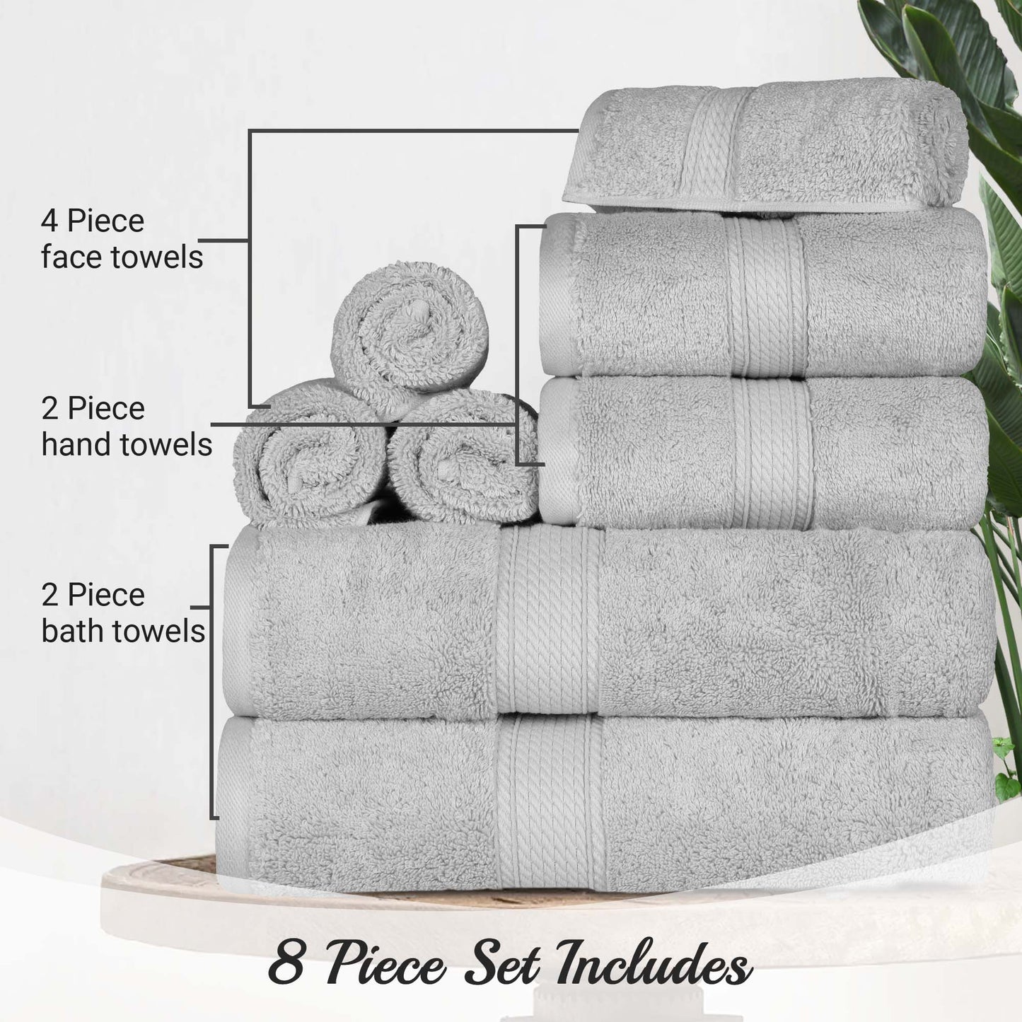 Madison Egyptian Cotton Pile Plush Heavyweight 8 Piece Towel Set