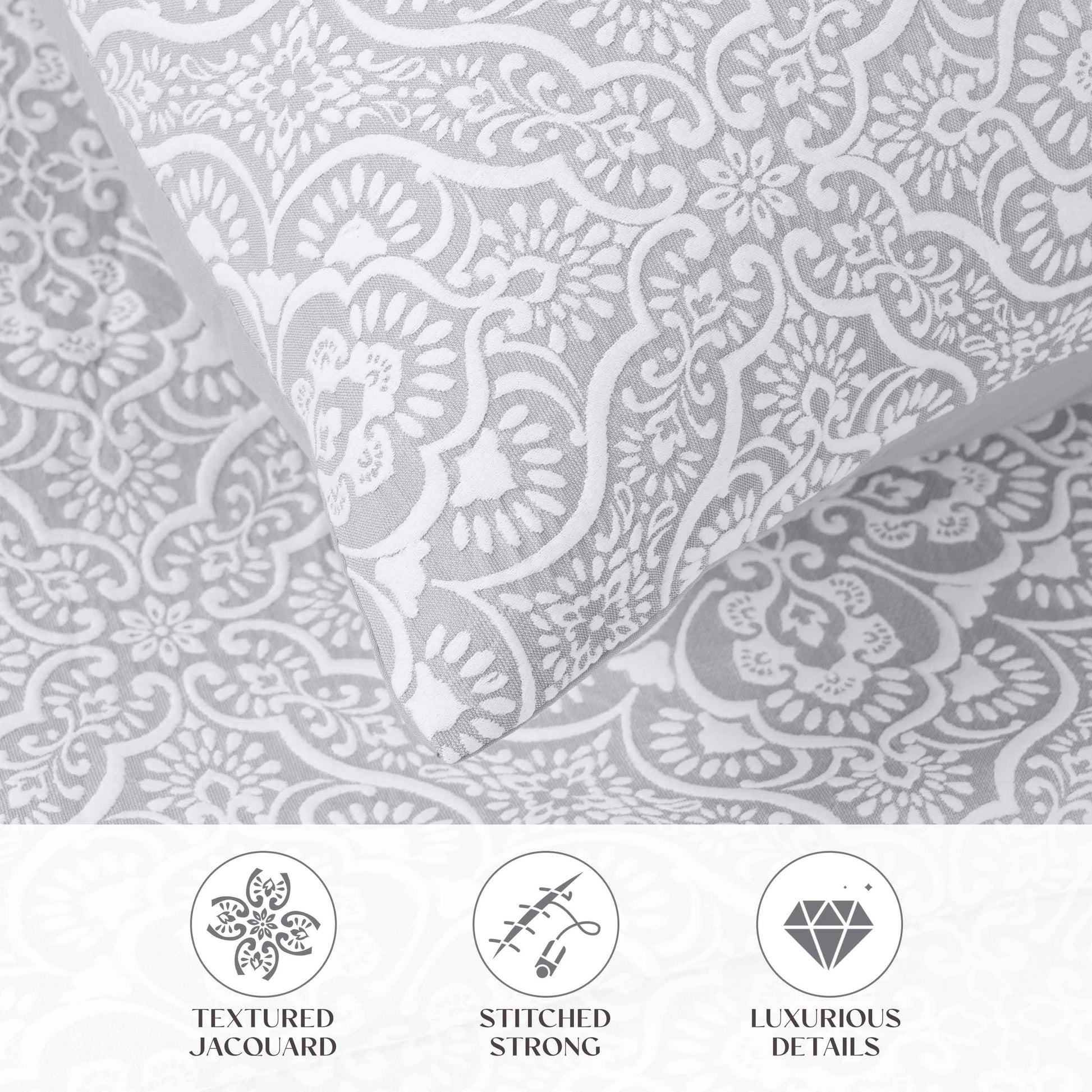 Enzy Medium Weight Floral Matelasse 3 Piece Bedspread Pillow Sham Set - Silver