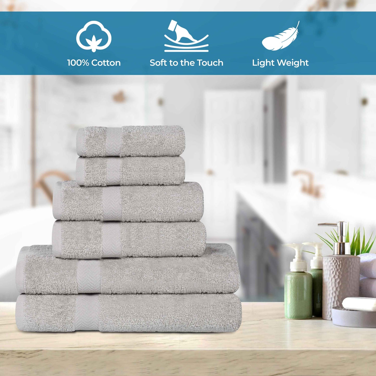 6 Piece Cotton Eco-Friendly Soft Absorbent Towel Set