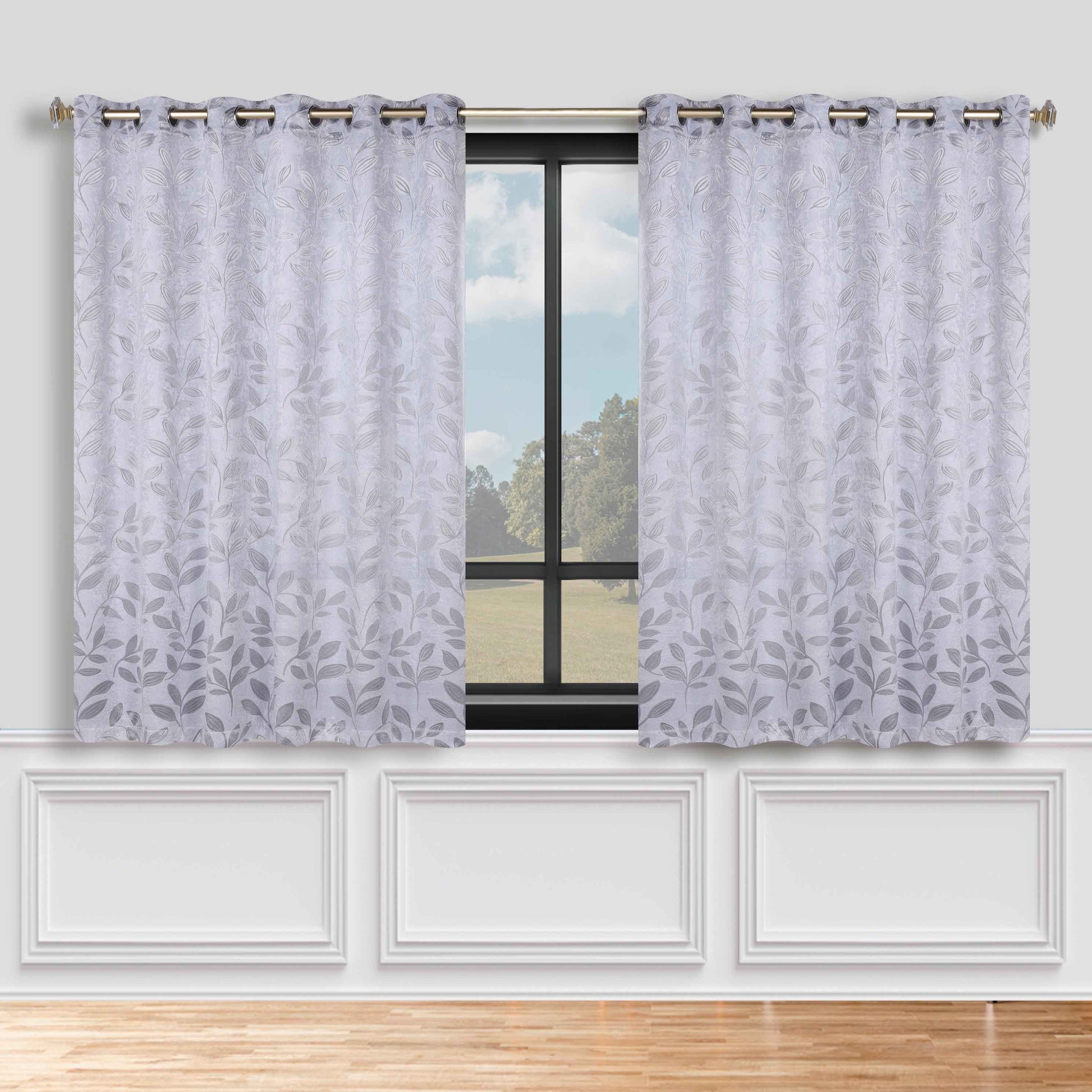 Leaves Room Darkening Grommet Blackout Curtain Panels, Set of 2 - Silver
