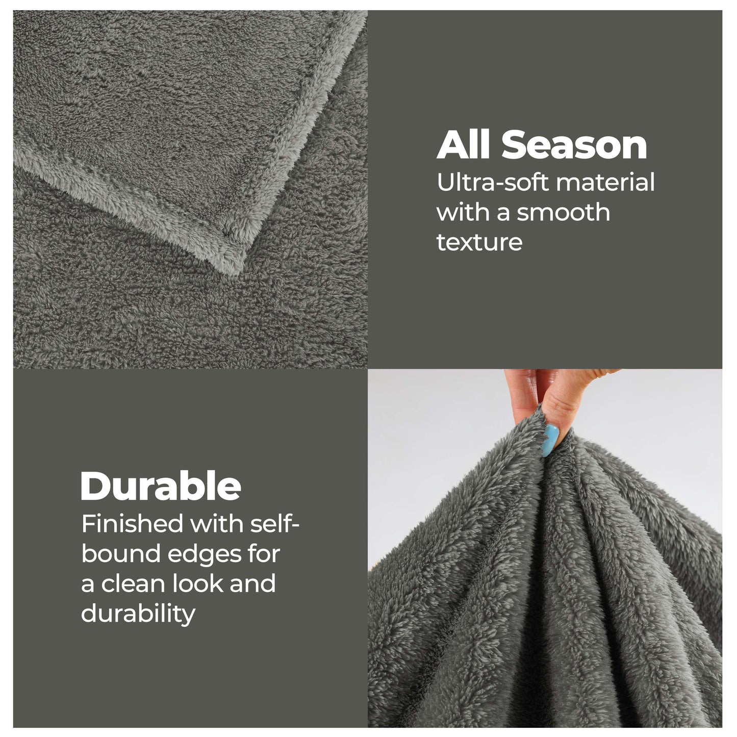 Fleece Plush Medium Weight Fluffy Soft Solid Decorative Blanket - Silver