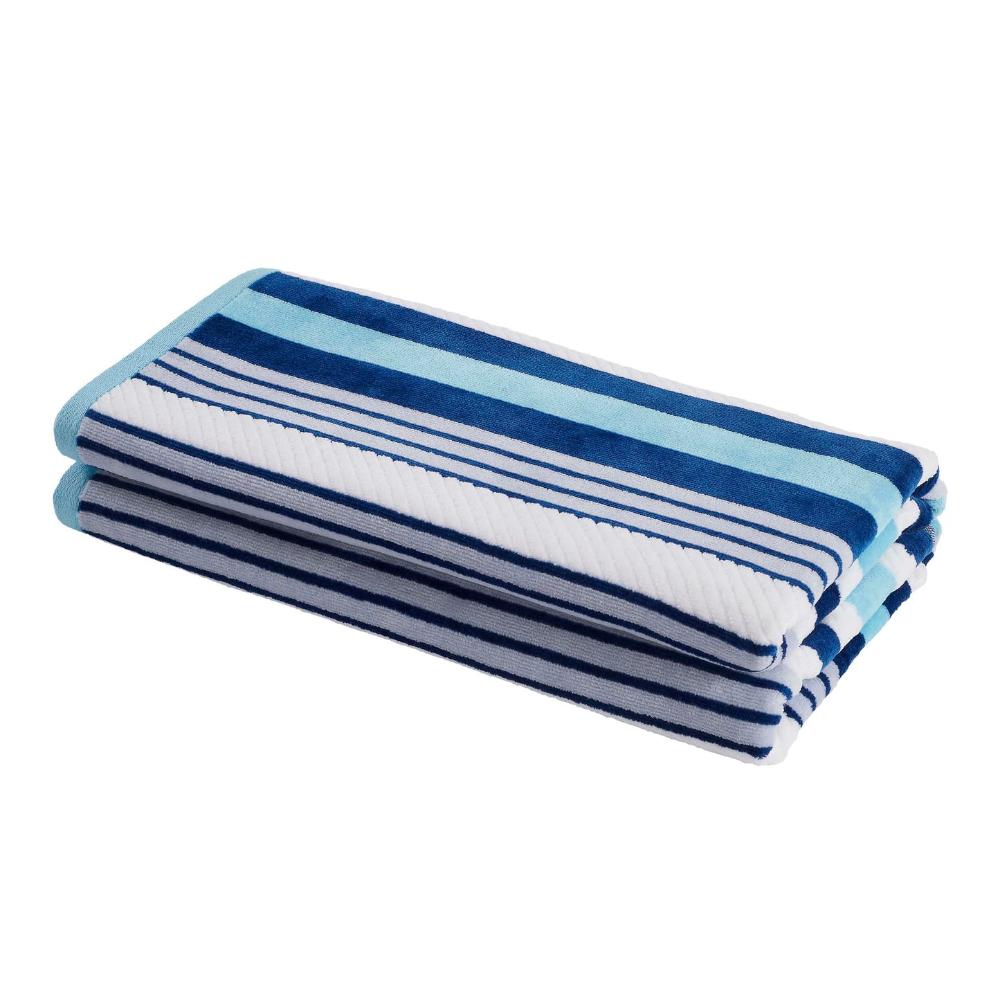 2 Piece Rope Textured Striped Oversized Cotton Beach Towel Set - SkyBlue