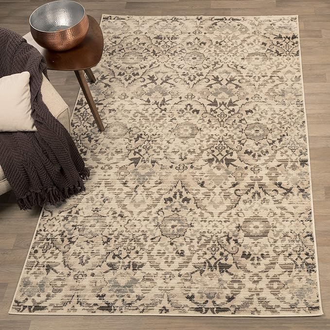 Tamara Modern Farmhouse Floral Damask Indoor Area Rug - Slate