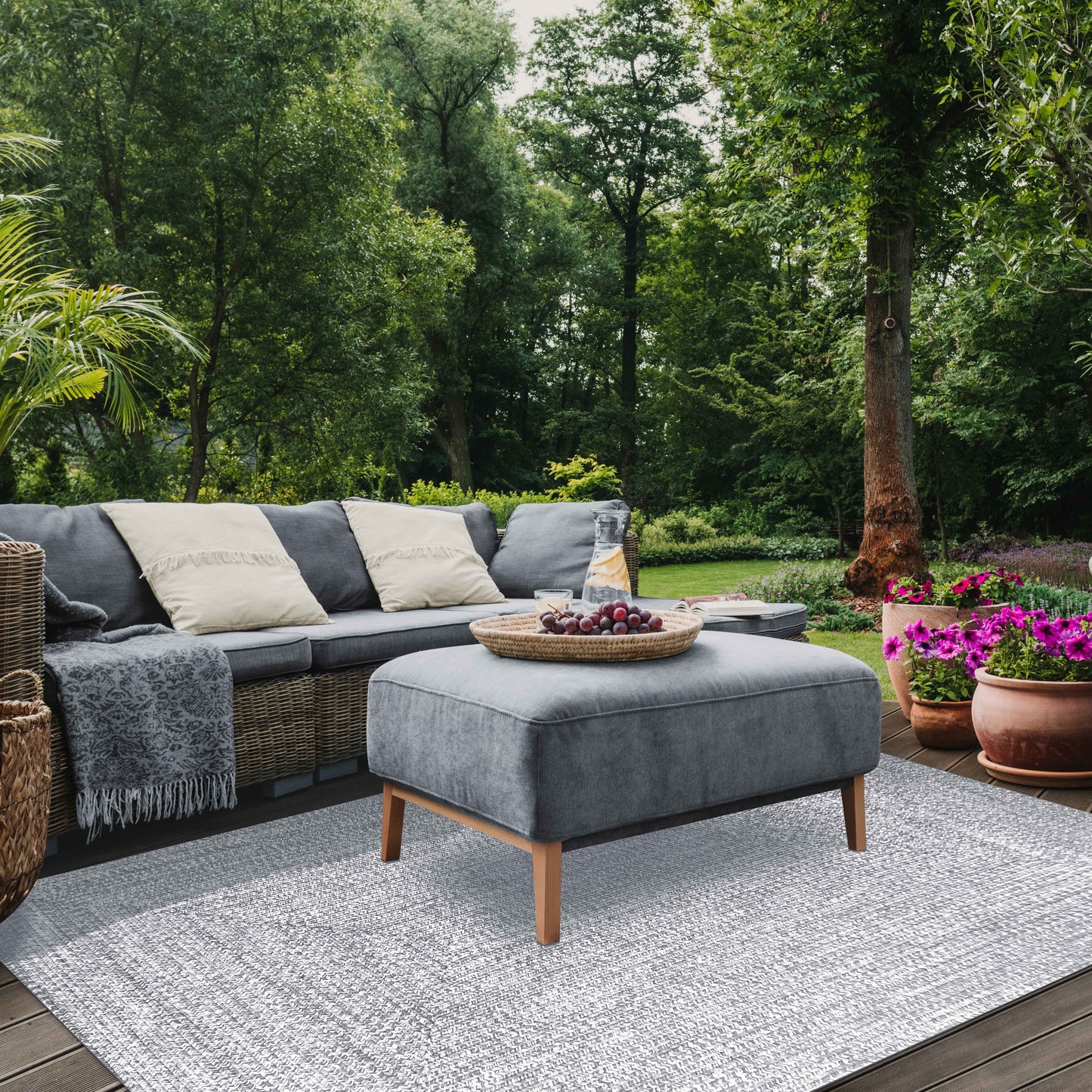 Multi Toned Braided Area Rug Bohemian Indoor Outdoor Rugs - Slate-White