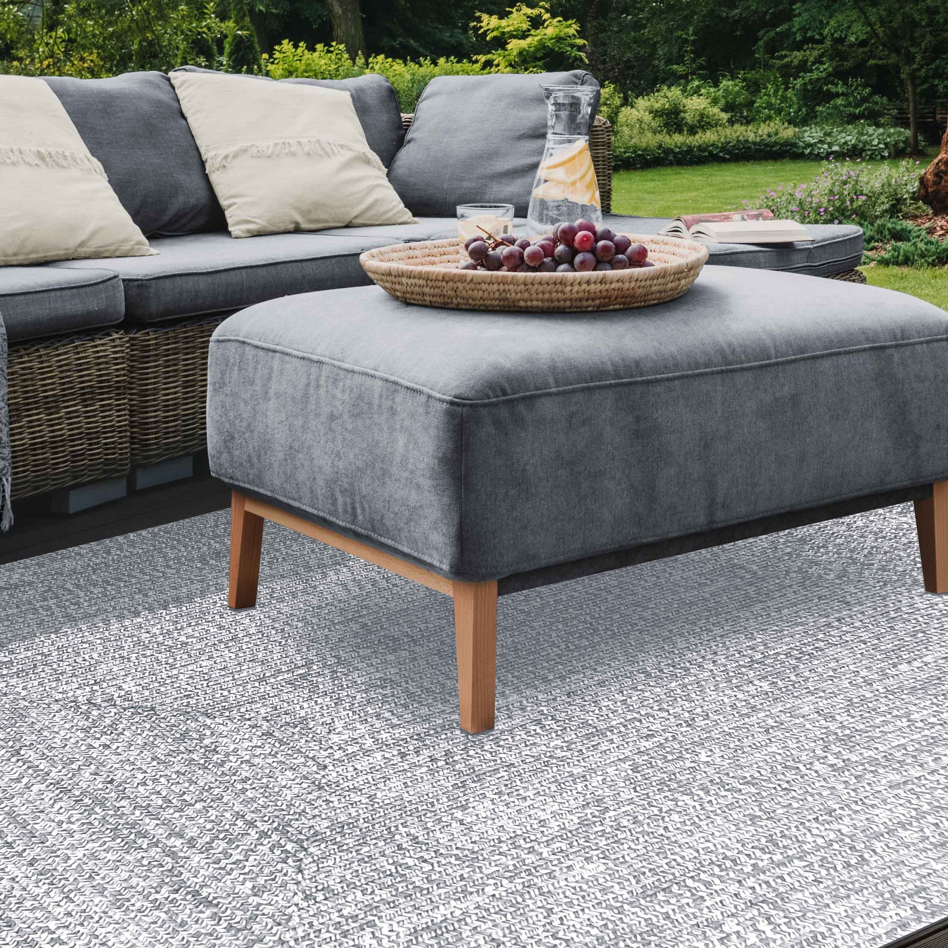 Multi Toned Braided Area Rug Bohemian Indoor Outdoor Rugs - Slate-White
