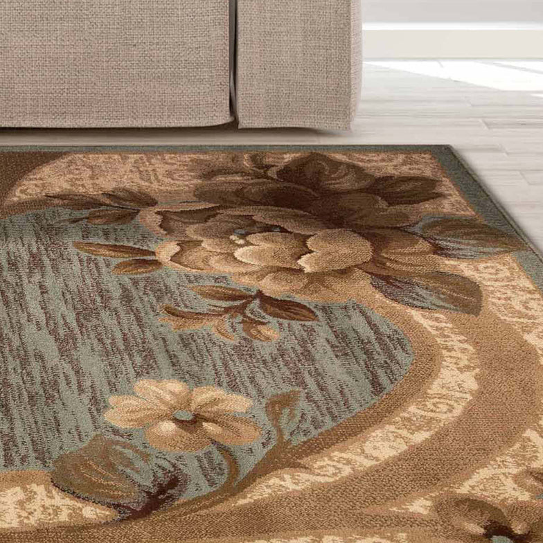 Rinceau Traditional Oversized Floral Border Indoor Area Rug or Runner - Slate