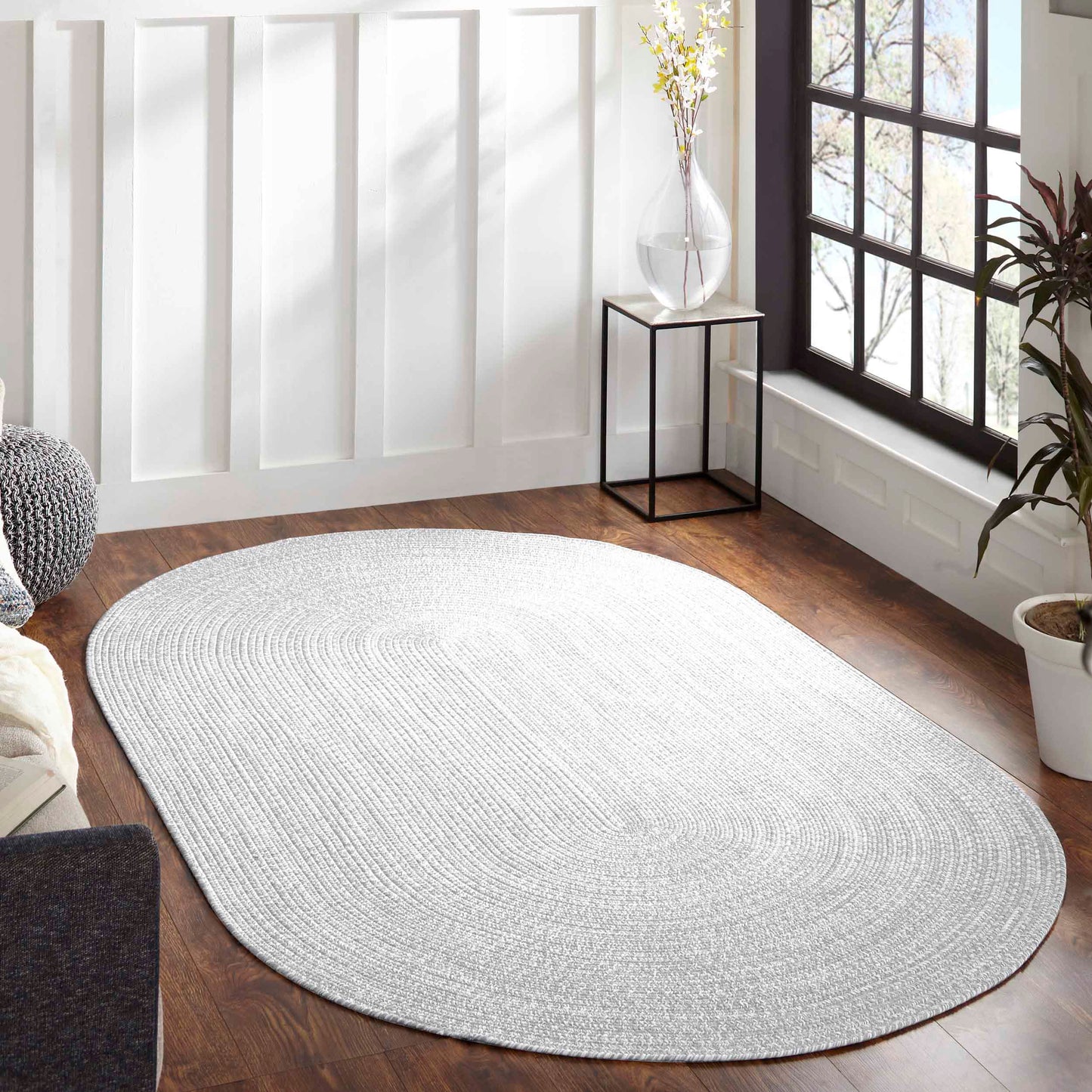 Reversible Braided Eco-Friendly Area Rug Indoor Outdoor Rugs - Slate/White