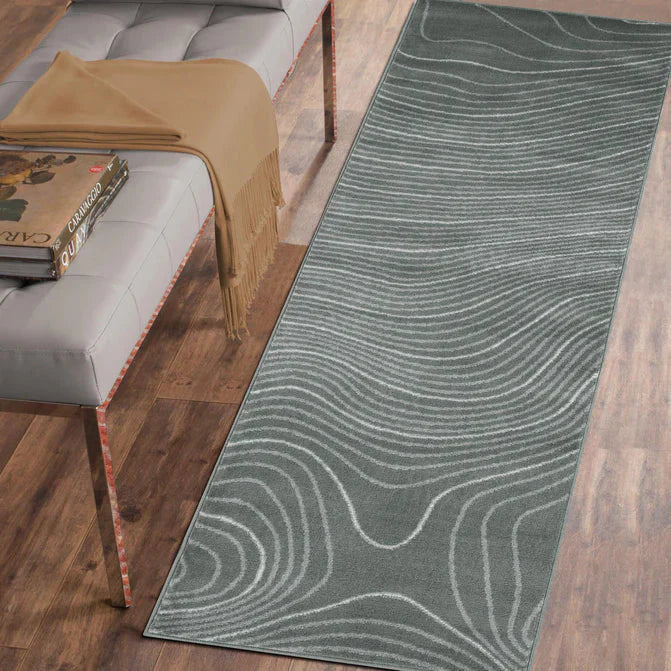 Veer Modern Abstract Wood Grain Indoor Area Rug or Runner - Slate