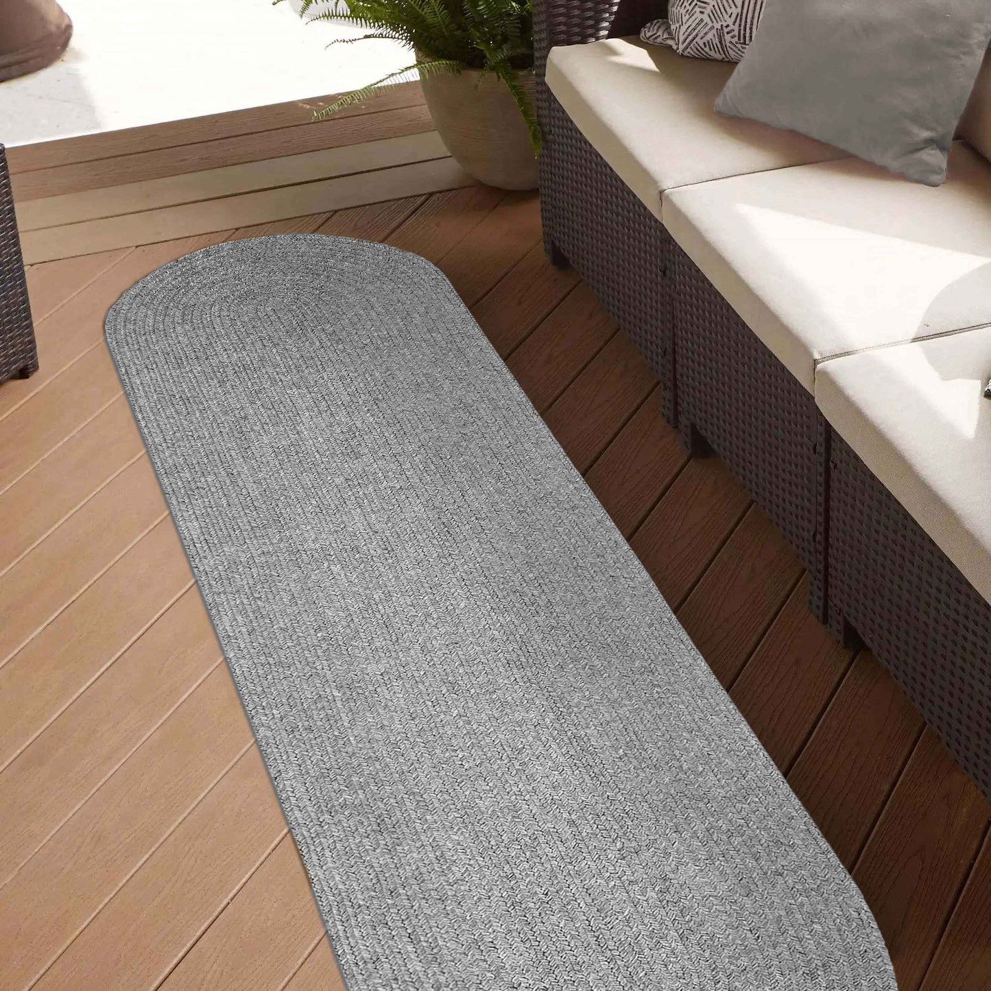 Classic Braided Weave Oval Area Rug Indoor Outdoor Rugs - Slate