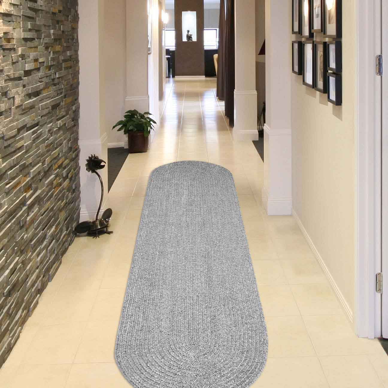 Classic Braided Weave Oval Area Rug Indoor Outdoor Rugs - Slate