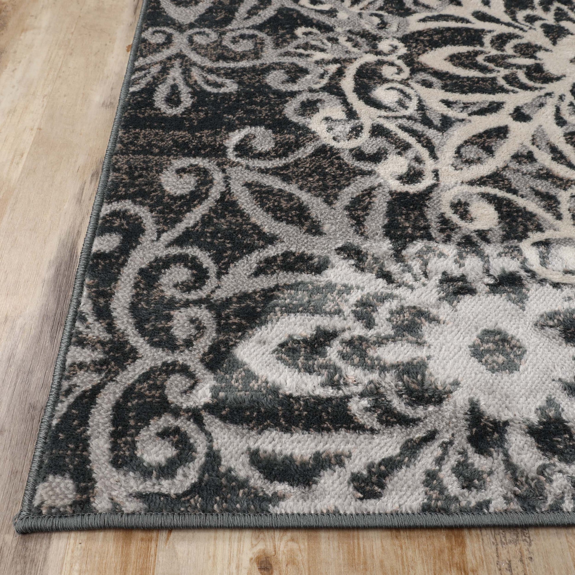 Leigh Traditional Floral Scroll Indoor Area Rug or Runner Rug Or Door Mat - Slate