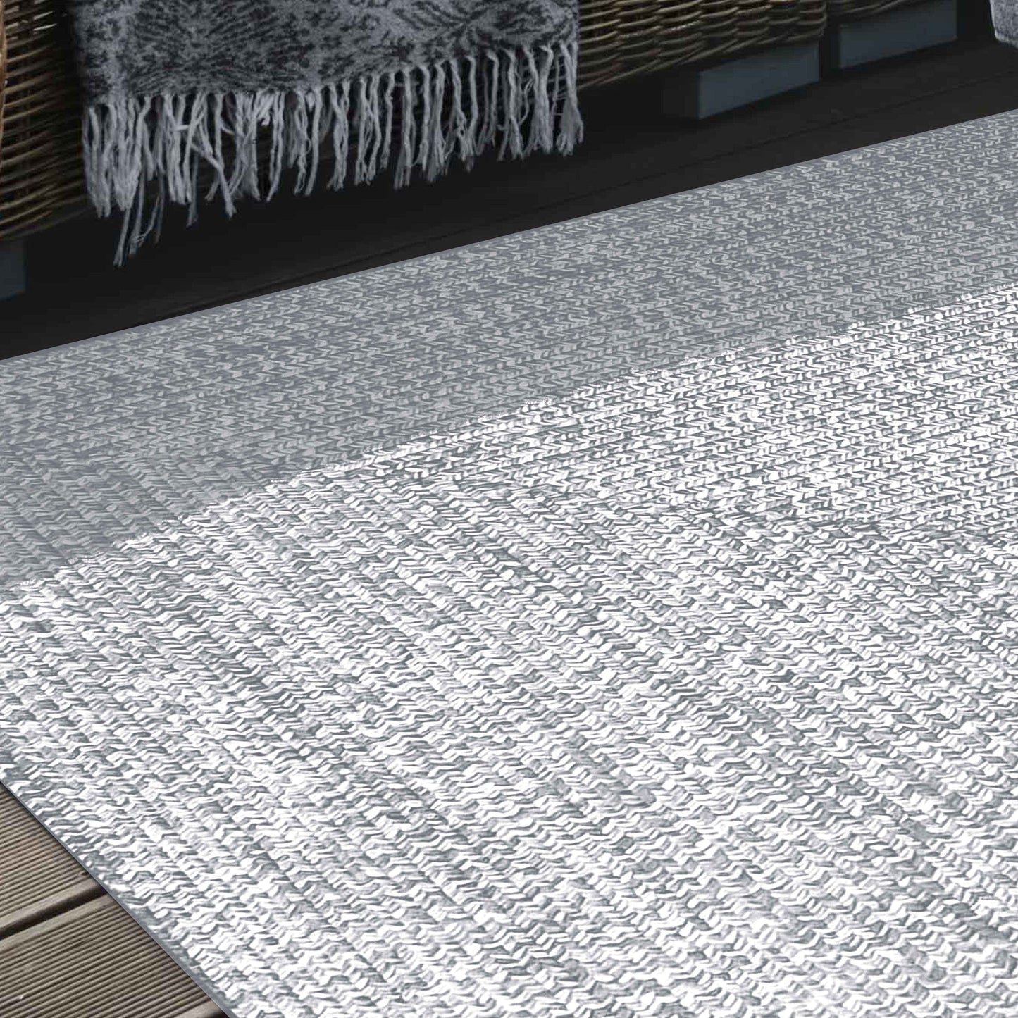 Multi Toned Braided Area Rug Bohemian Indoor Outdoor Rugs - Slate-White