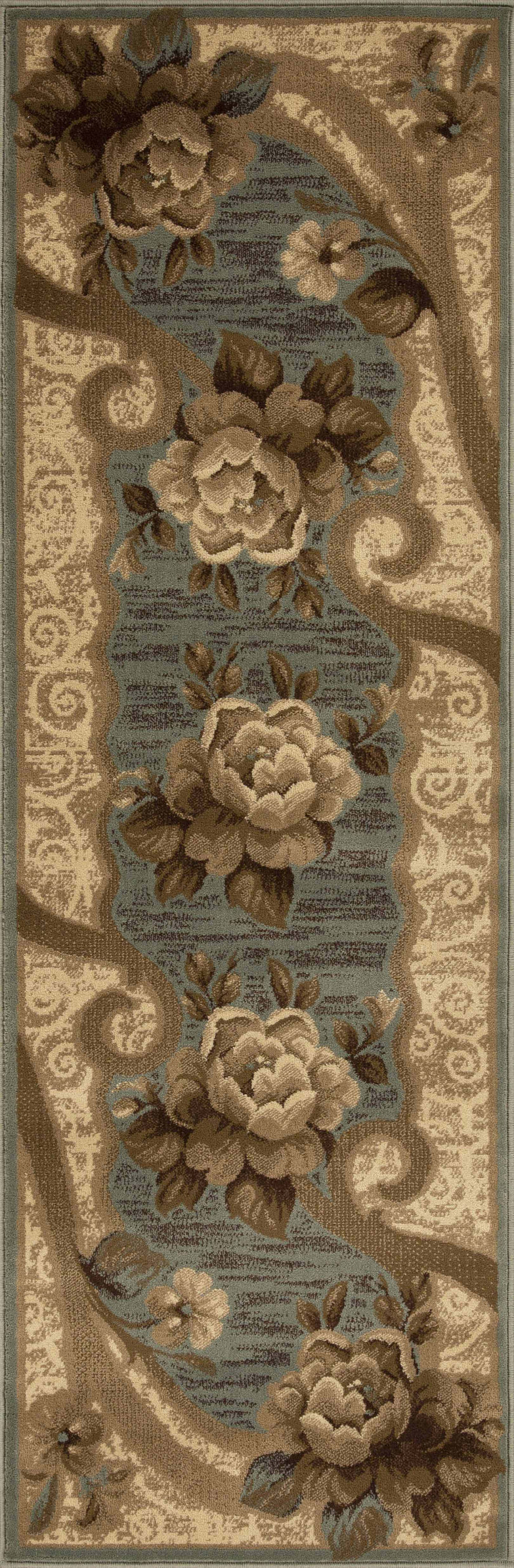 Rinceau Traditional Oversized Floral Border Indoor Area Rug or Runner - Slate