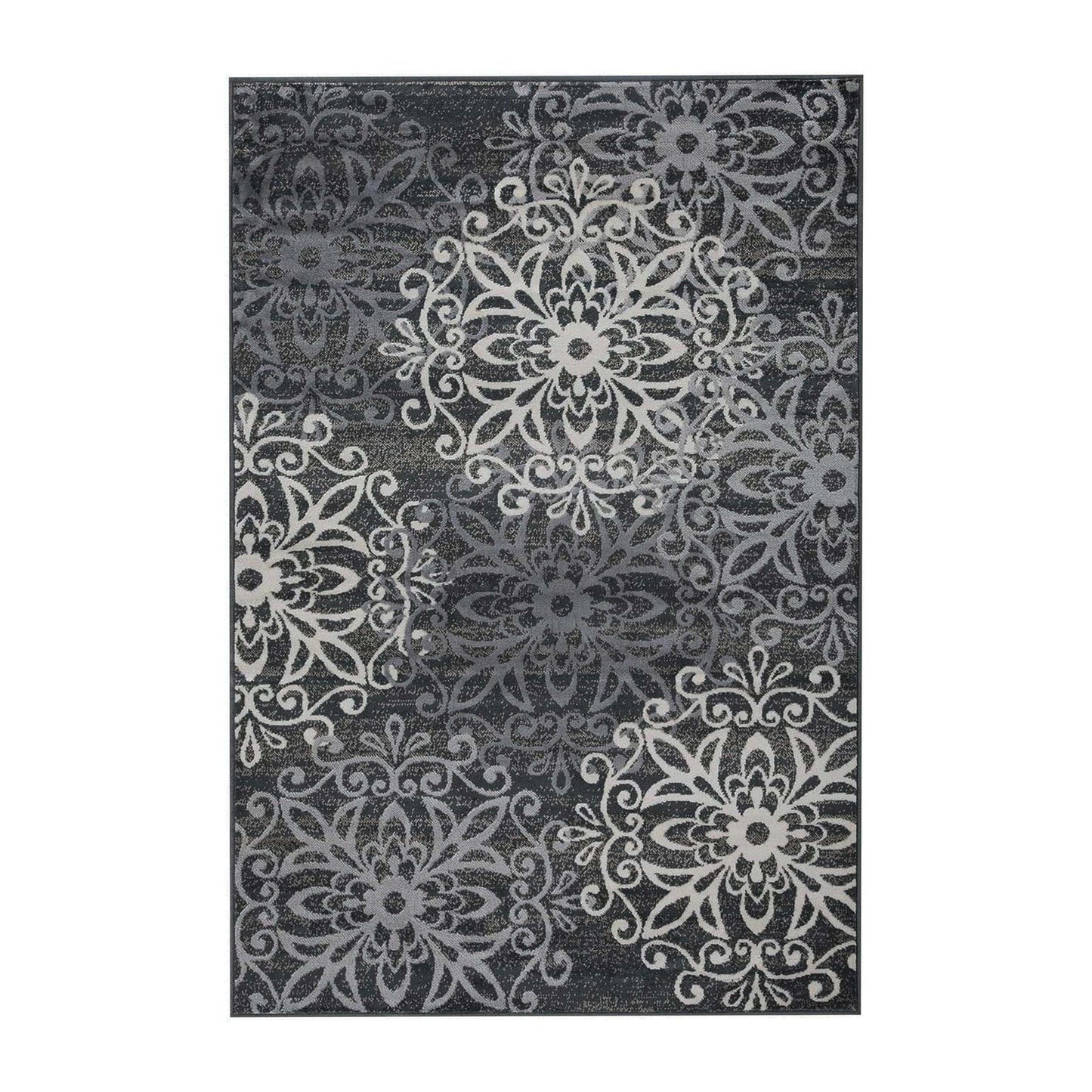 Leigh Traditional Floral Scroll Indoor Area Rug or Runner Rug Or Door Mat - Slate