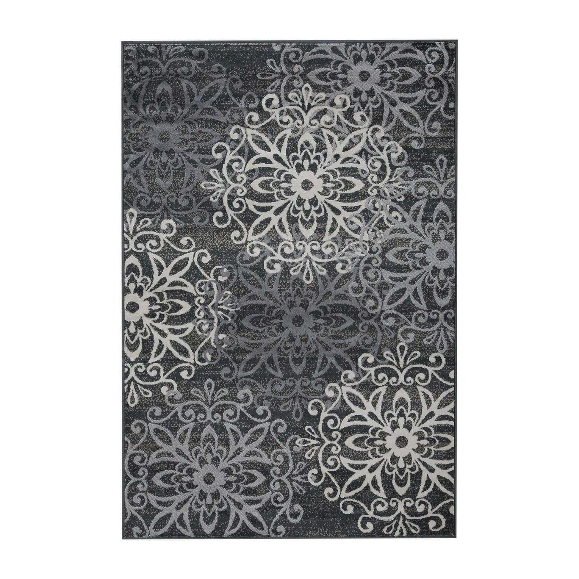 Leigh Traditional Floral Scroll Indoor Area Rug or Runner Rug Or Door Mat - Slate