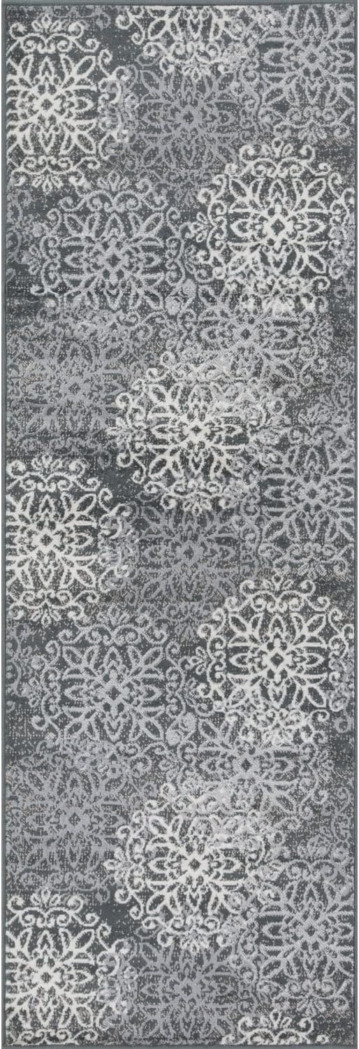 Leigh Traditional Floral Scroll Indoor Area Rug or Runner Rug Or Door Mat - Slate