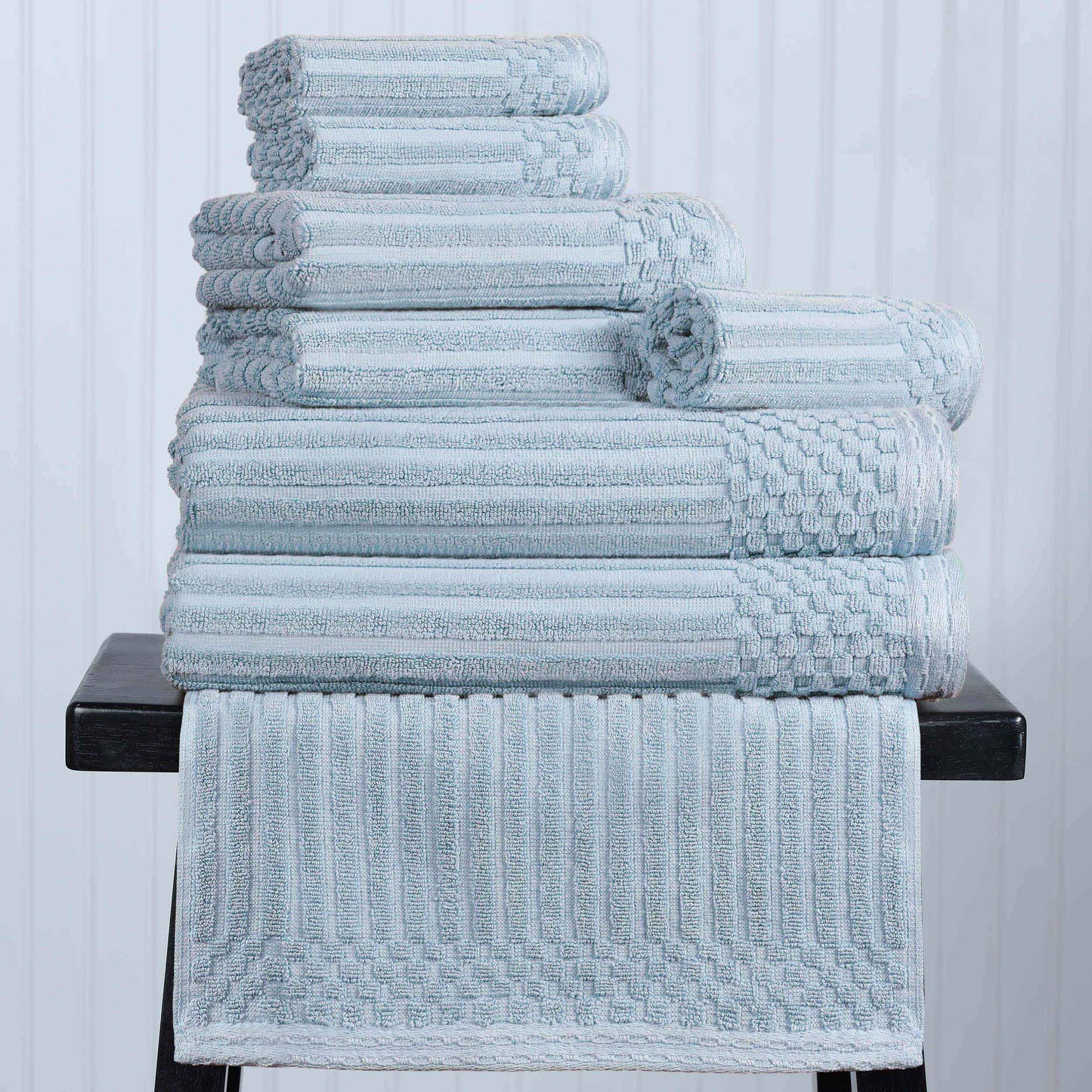 Ribbed Textured Cotton Medium Weight 8 Piece Towel Set - SlateBlue