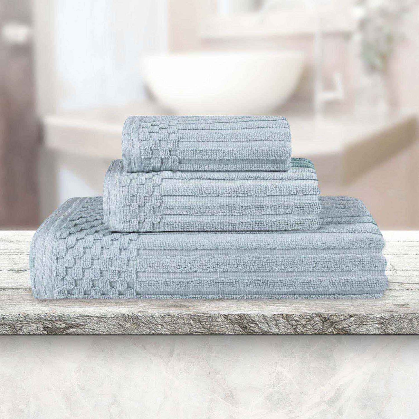 Soho Ribbed Cotton Absorbent 3 Piece Assorted Towel Set - SlateBlue