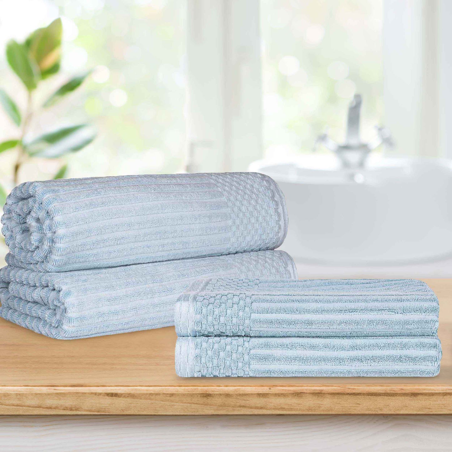 Superior Soho Ribbed Textured Cotton Ultra-Absorbent Bath Sheet & Bath Towel Set - SlateBlue