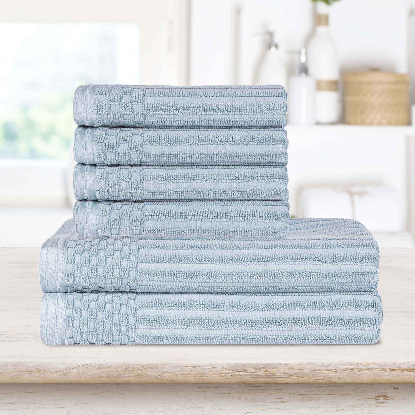 Superior Soho Ribbed Textured Cotton Ultra-Absorbent Hand and Bath Towel Set - SlateBlue