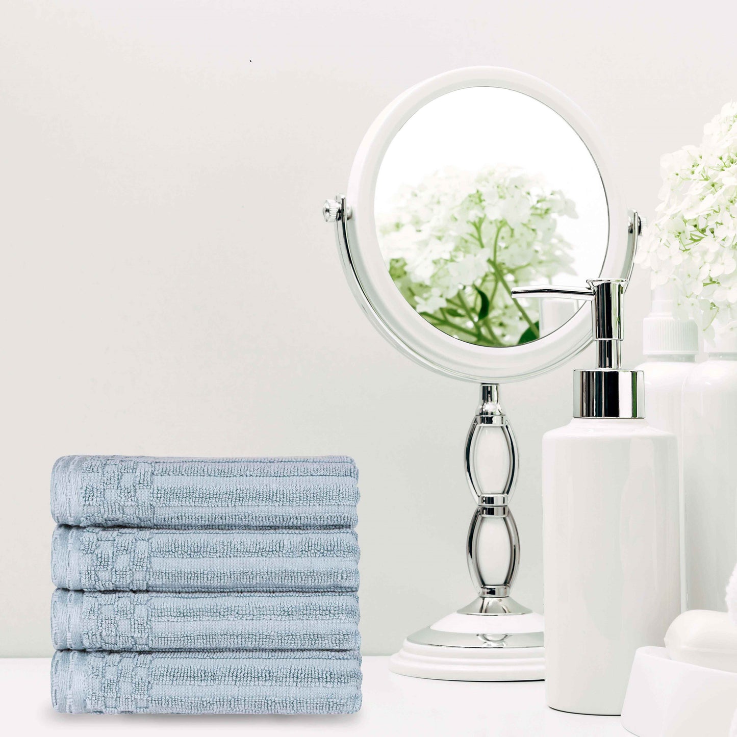Ribbed Textured Cotton Ultra-Absorbent 4 Piece Hand Towel Set - SlateBlue