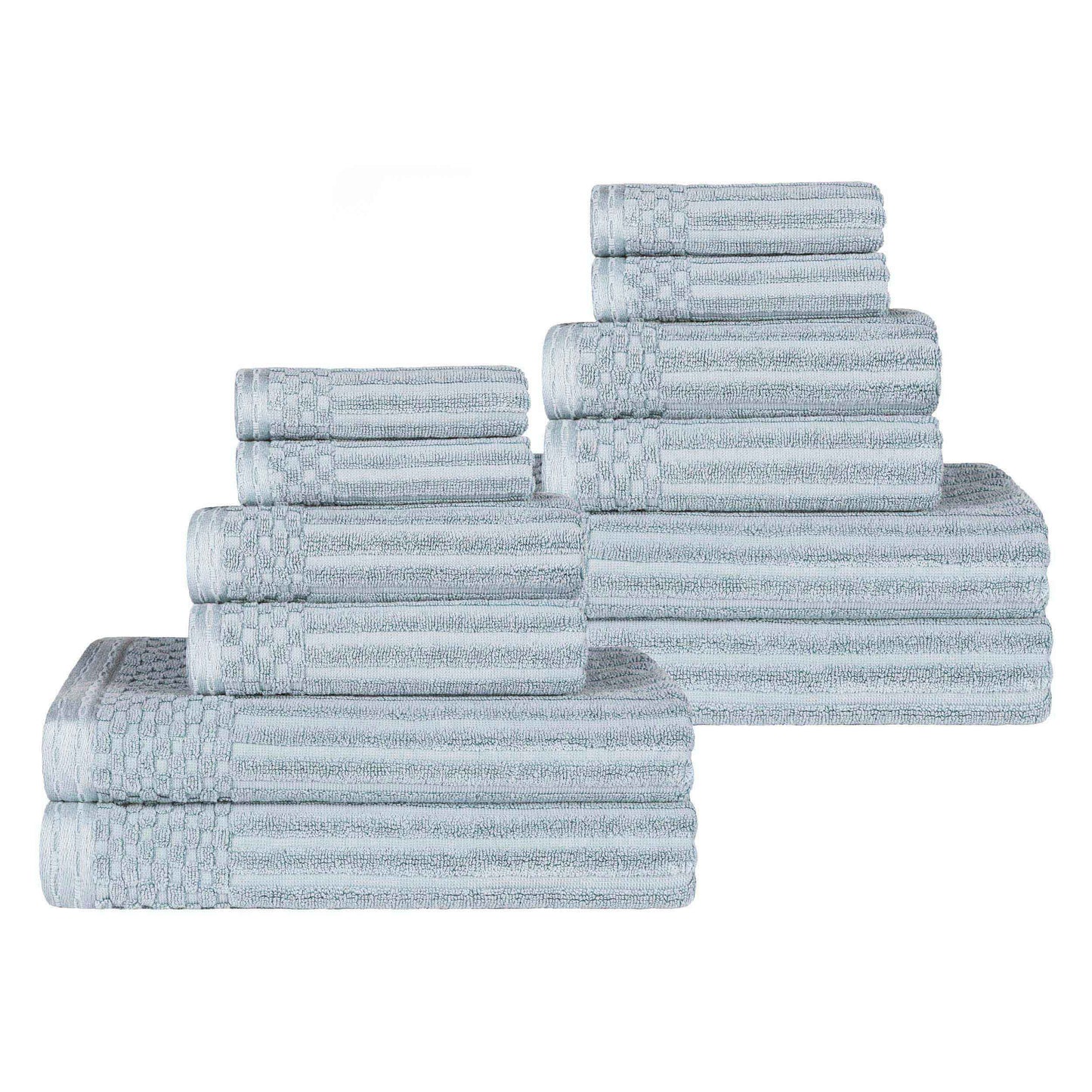 Ribbed Textured Cotton Medium Weight 12 Piece Towel Set
