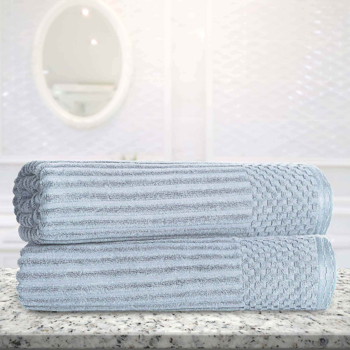 Ribbed Textured Cotton 2 Piece Bath Sheet Towel Set - SlateBlue