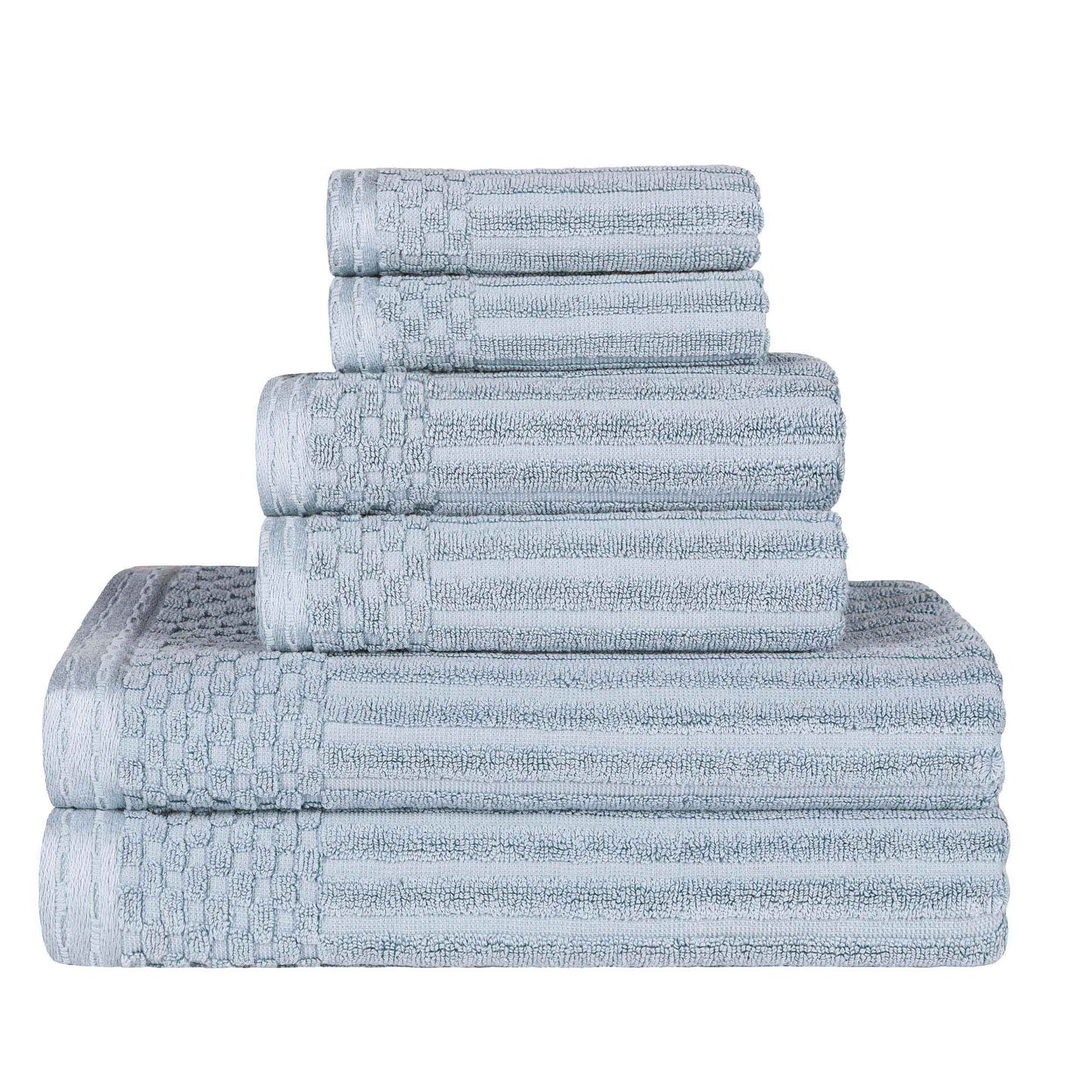 Ribbed Textured Cotton Medium Weight 6 Piece Towel Set - SlateBlue
