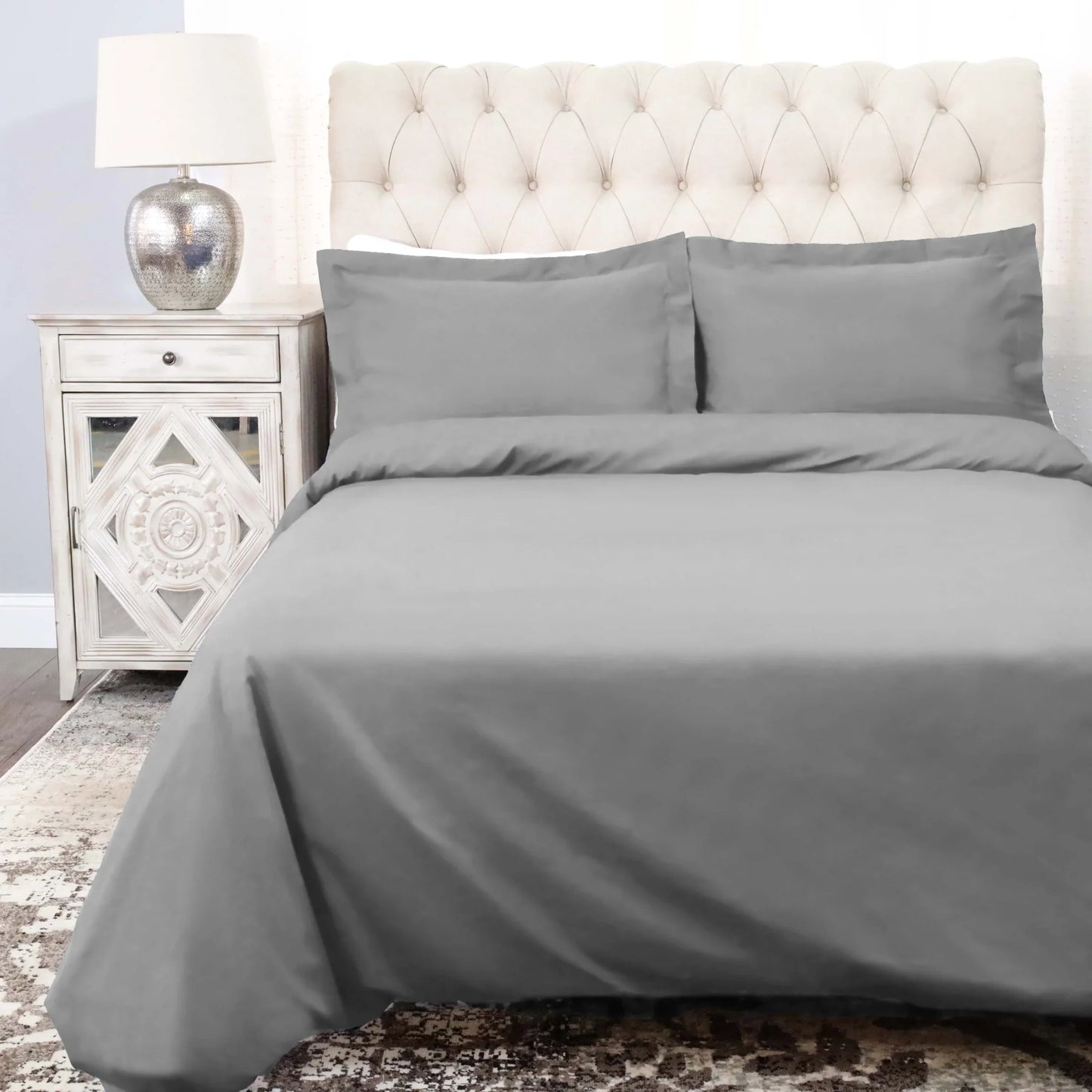 Cotton Percale Modern Traditional Duvet Cover Set - SmokedPearl