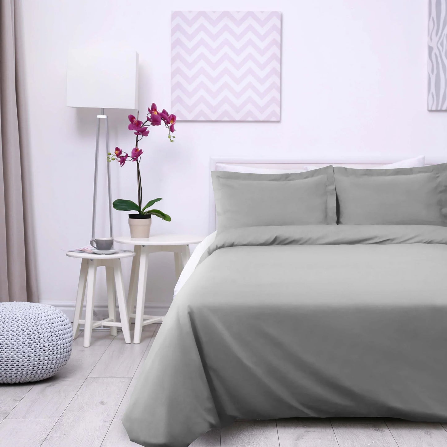 Cotton Percale Modern Traditional Duvet Cover Set - SmokedPearl