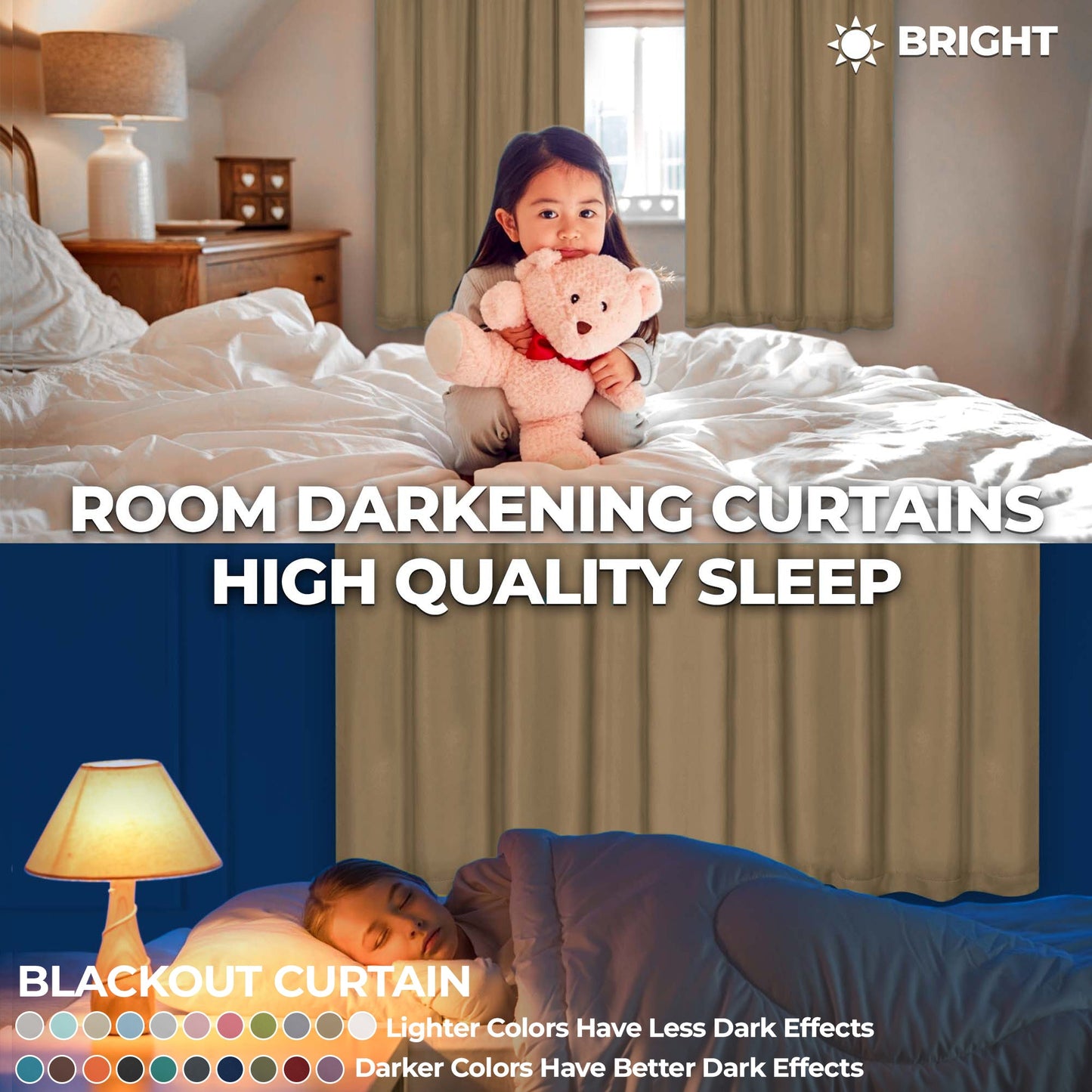 Solid Room Darkening Rod Pocket Blackout Curtain Panels, Set of 2 - SmokeyAsh
