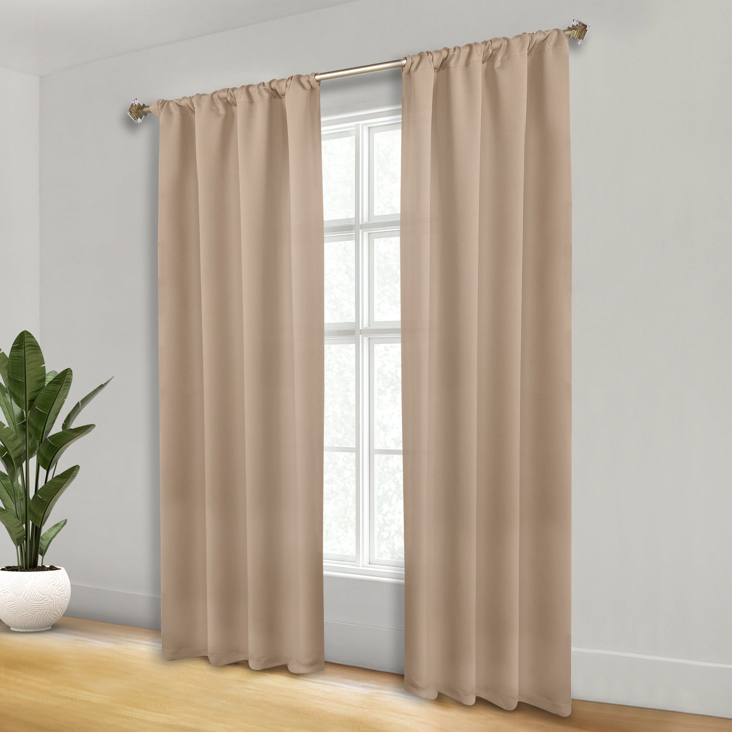 Solid Room Darkening Rod Pocket Blackout Curtain Panels, Set of 2 - SmokeyAsh