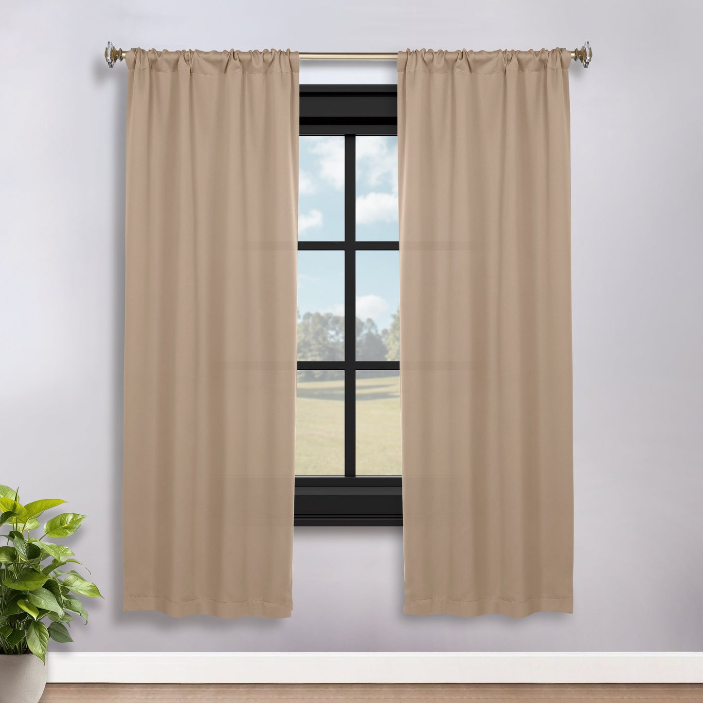 Solid Room Darkening Rod Pocket Blackout Curtain Panels, Set of 2 - SmokeyAsh